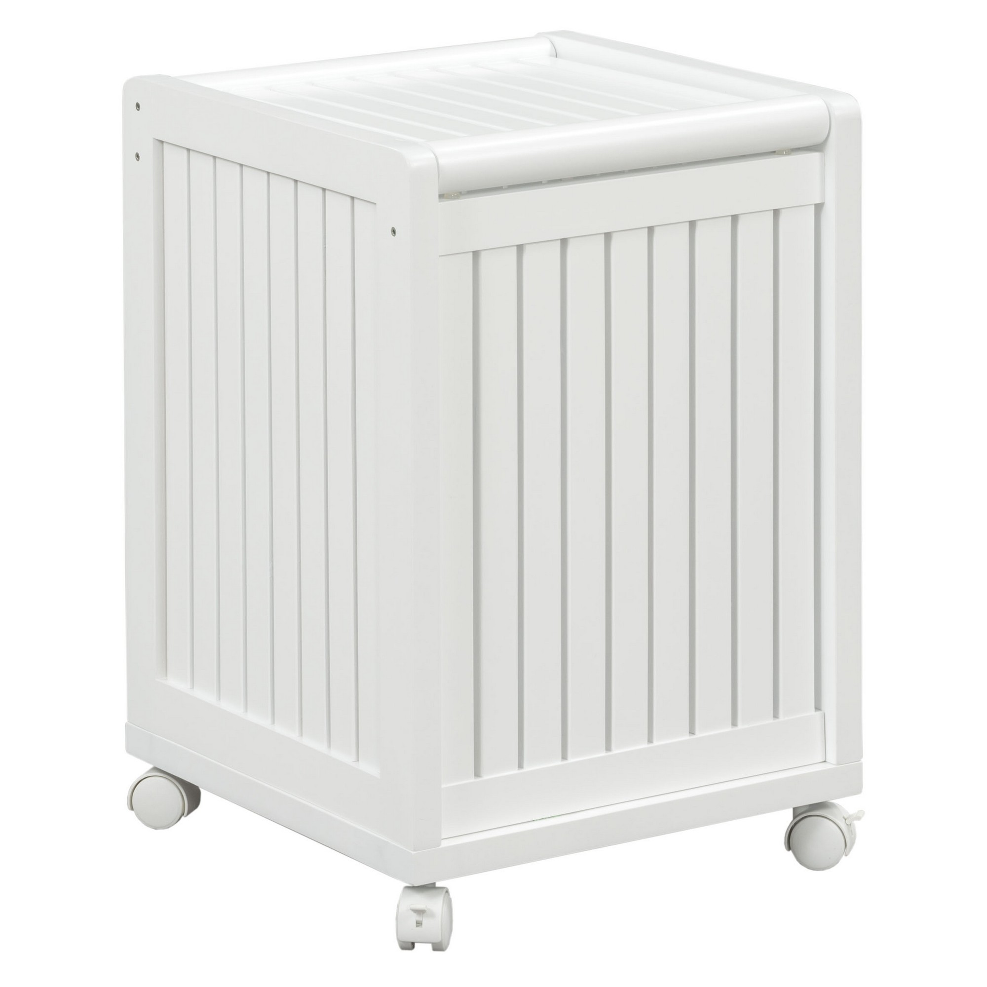 Rolling Solid Wood Laundry Hamper with Lid in White