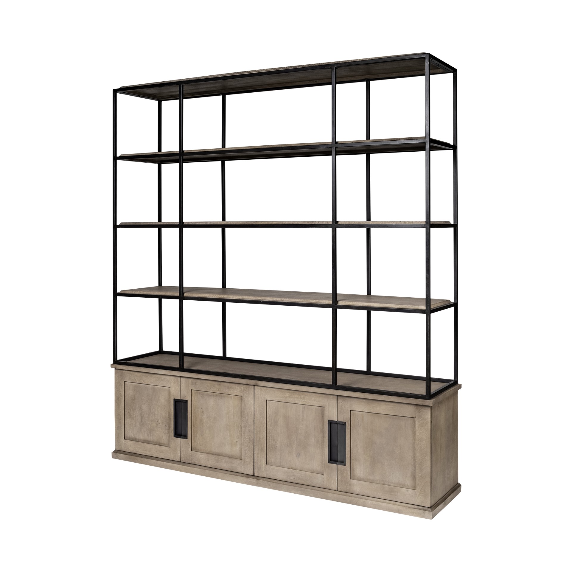 Light Brown Wood and Iron Shelving Unit with 3 Shelves