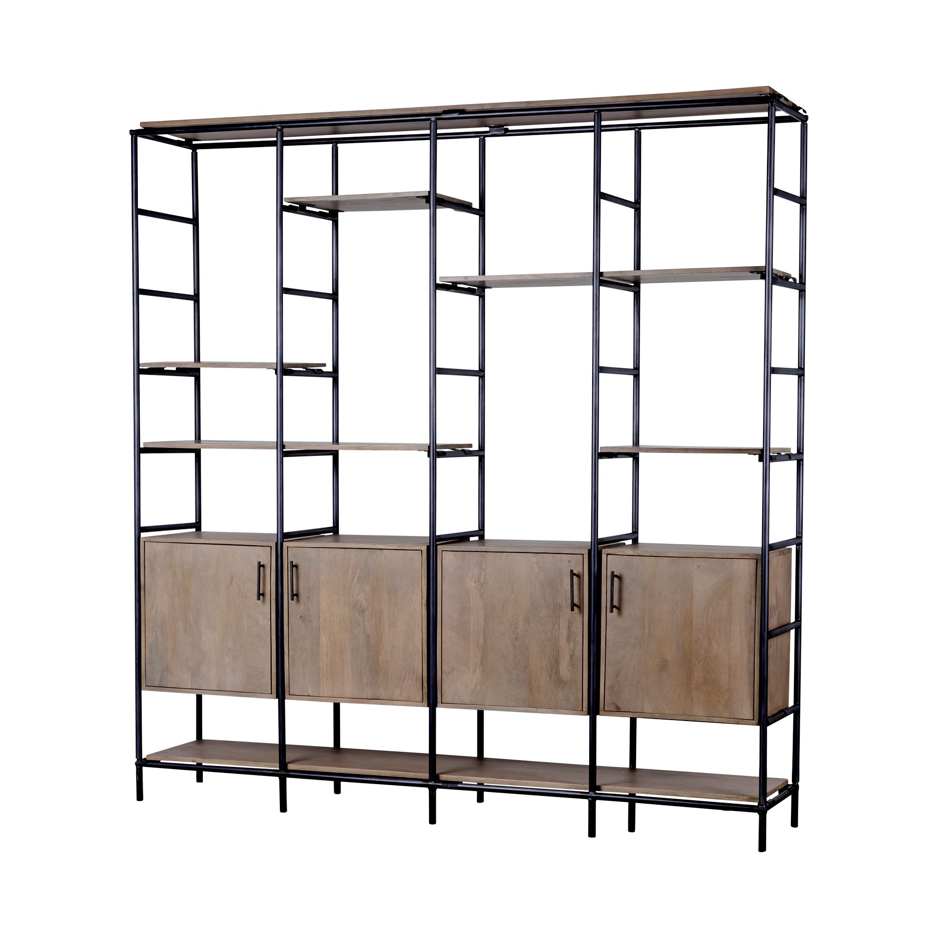 Medium Brown Wood and Metal Multi Shelves Shelving Unit