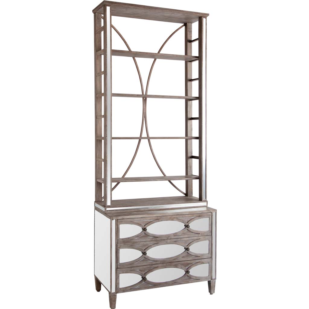 Brown Wooden Mirrored Shelving Unit with 4 Shelves