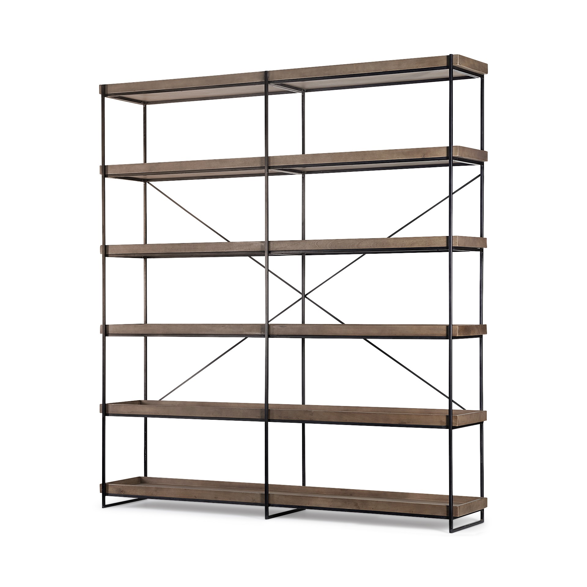 Medium Brown Wood and Iron Shelving Unit with 5 Tray Shelves