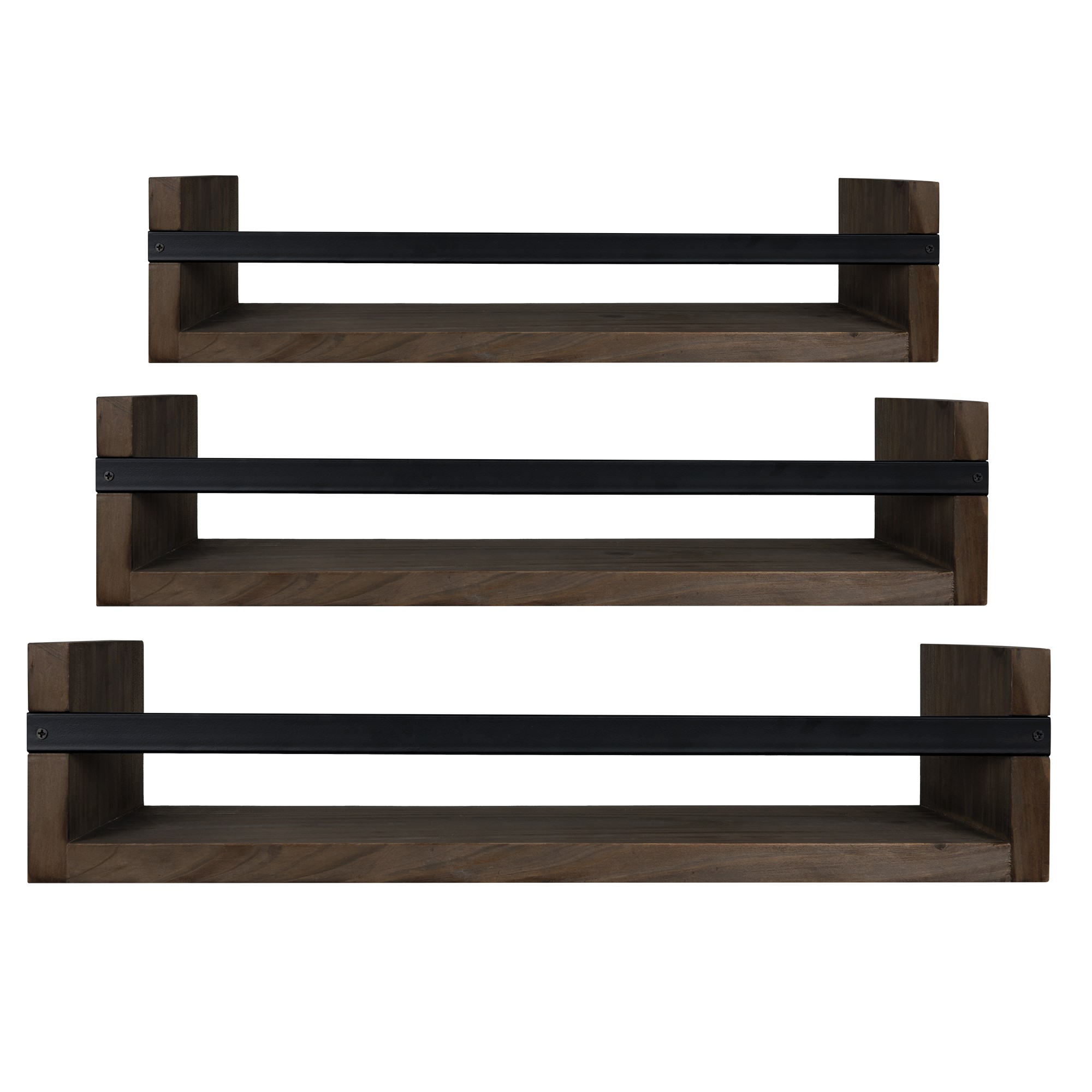 Stratton Home Decor Set of 3 Wood and Metal Floating Wall Shelves