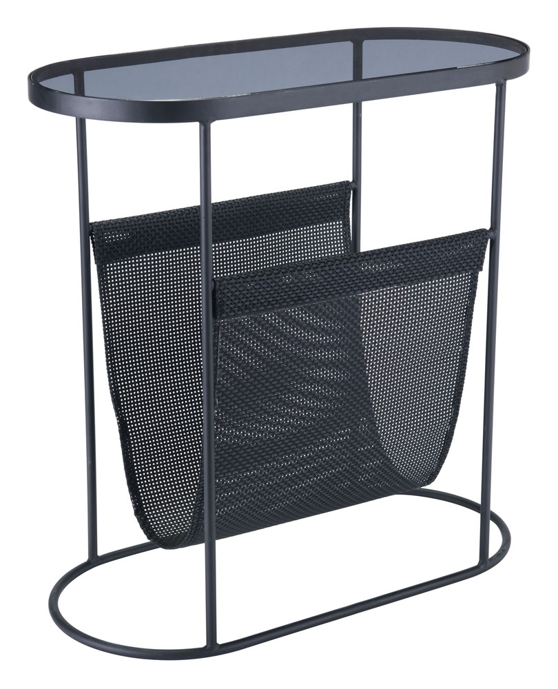 21.3" x 10" x 21.7" Black, Steel, Glass & Plastic, Side Table