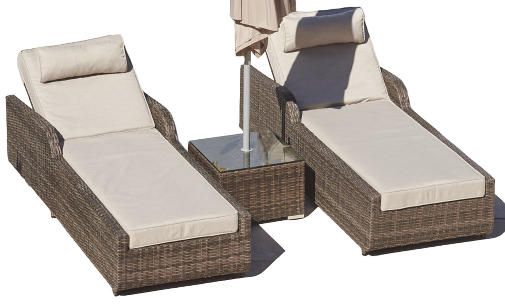 78" X 29" X 35" Brown 3Piece Outdoor Arm Chaise Lounge Set with Cushions