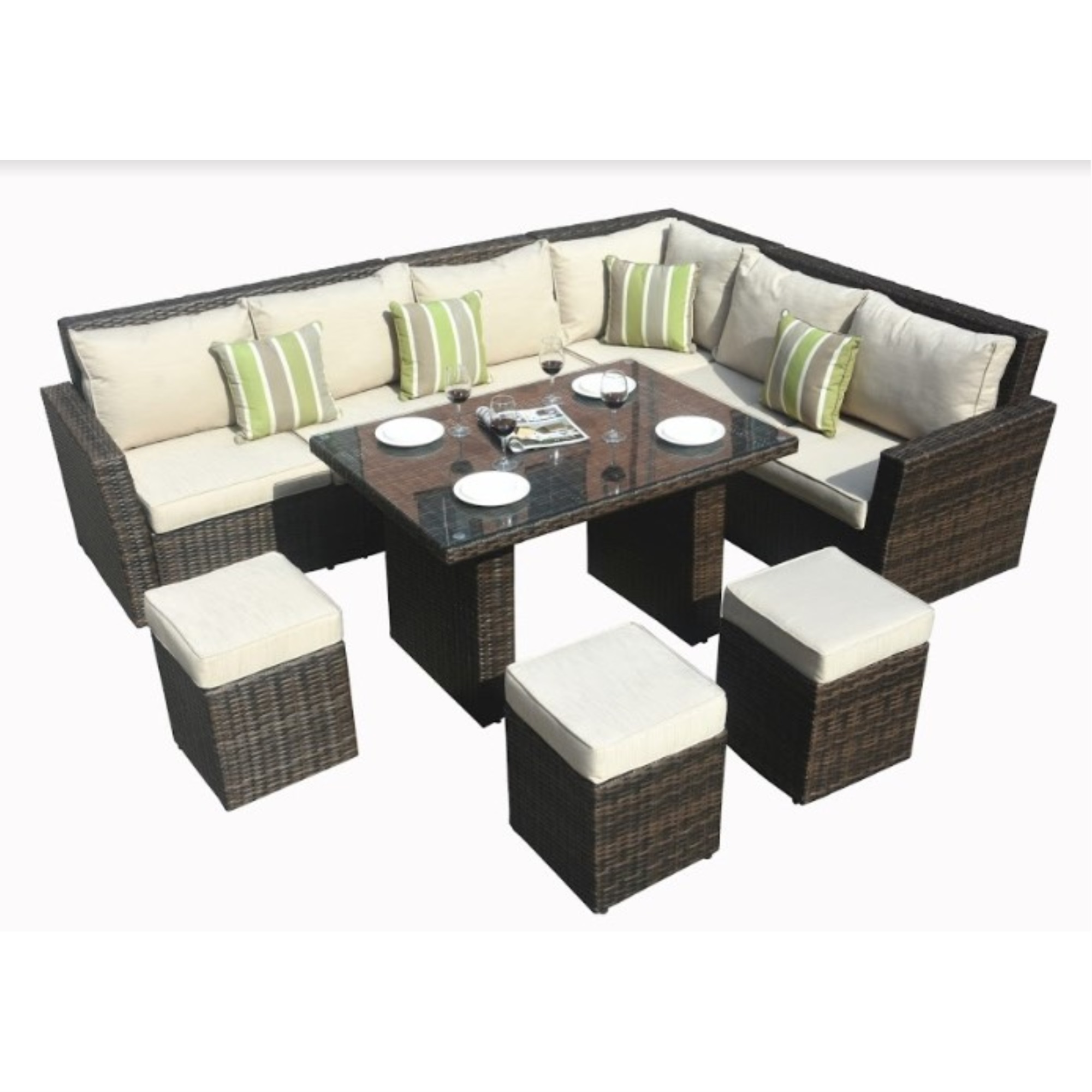 180.96" X 33.54" X 34.71" Brown 8Piece Outdoor Sectional Set with Cushions