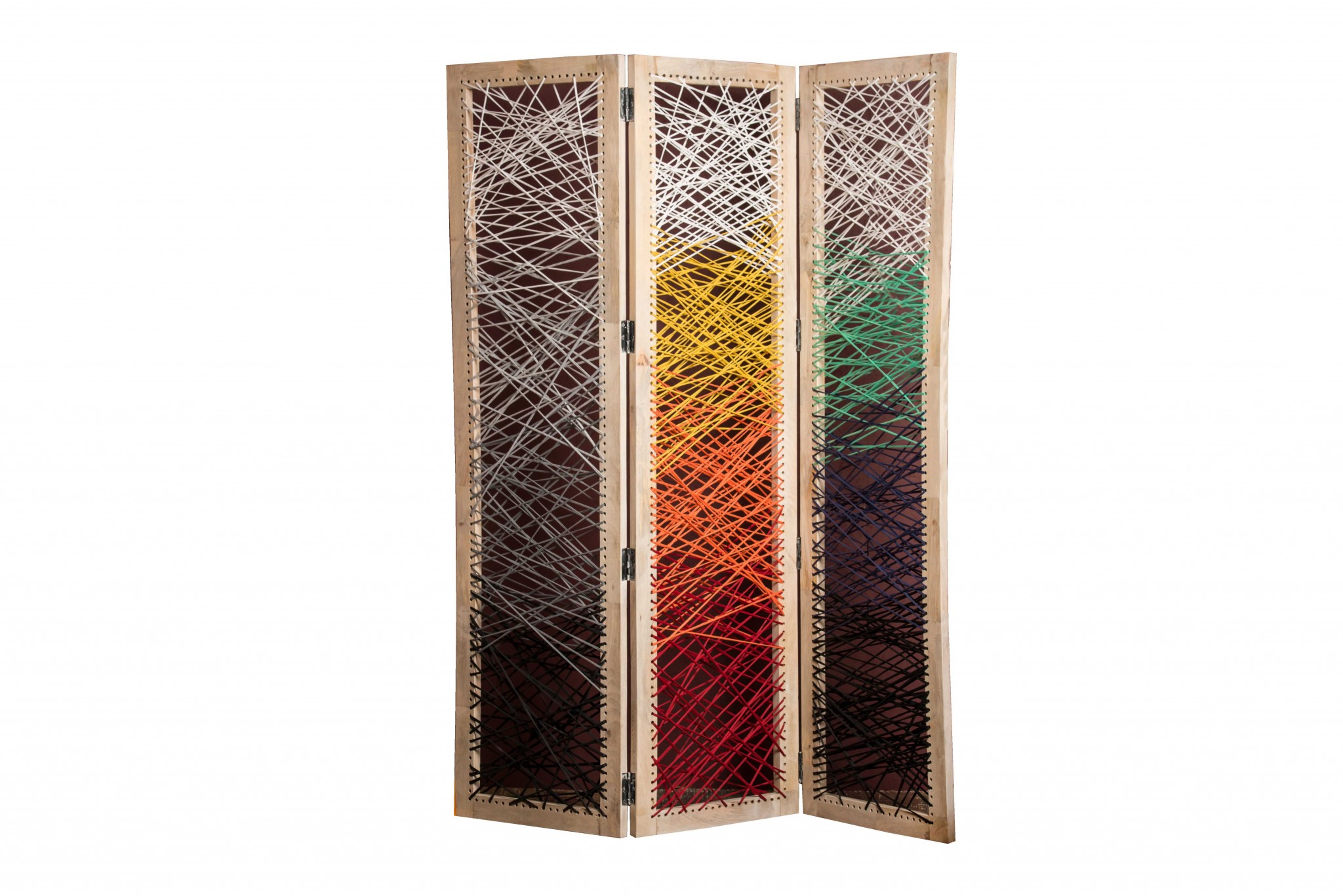 61" x 1.5" x 72" Multicolor Fabric And Wood Crisscross Screen