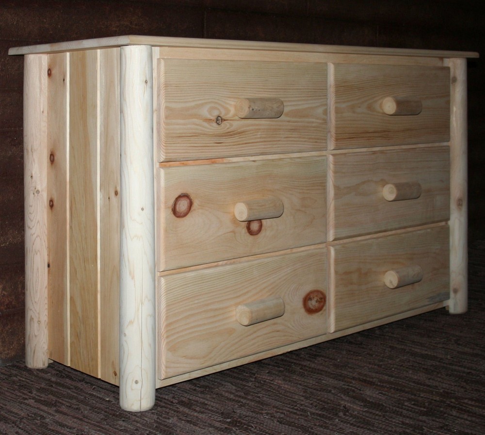 Natural Unfinished Wood Six Drawer Dresser