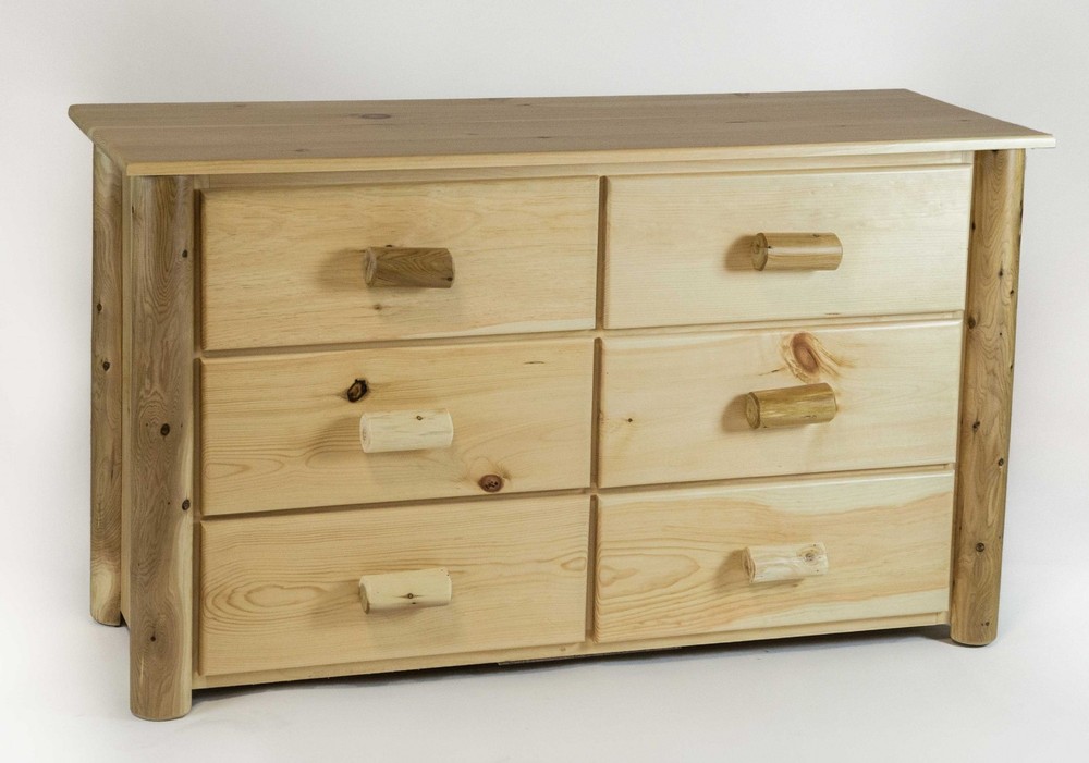 Natural Clear Finish Wood Six Drawer Dresser