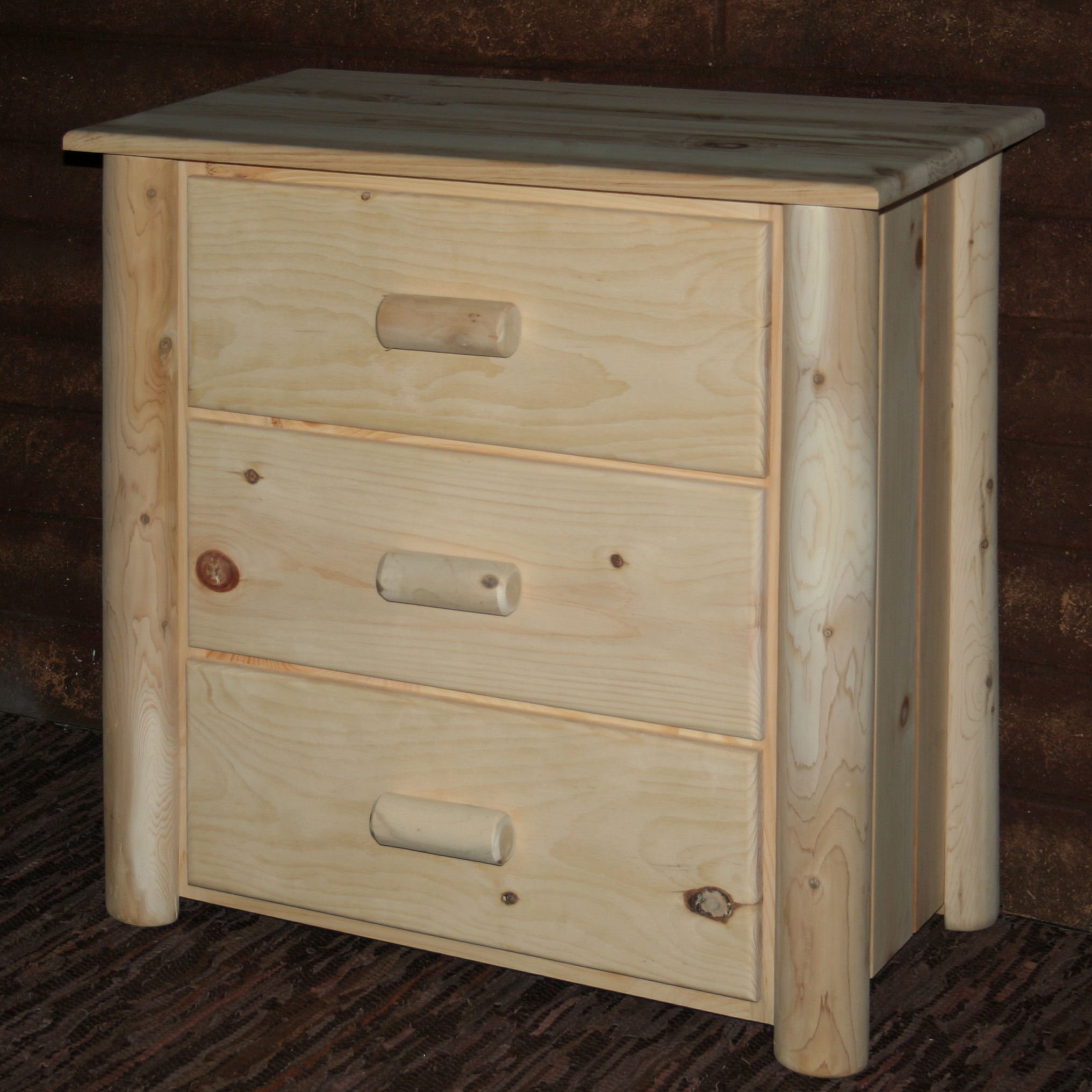 Natural Unfinished Wood Three Drawer Dresser