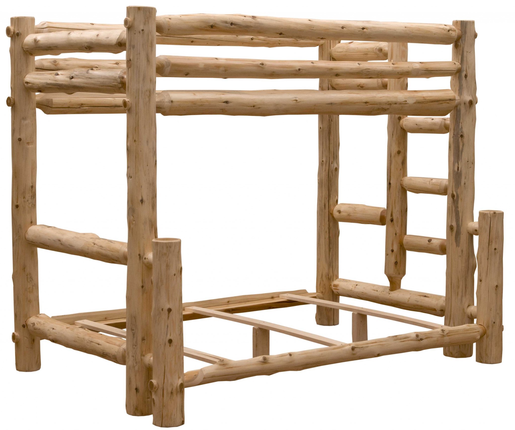 Rustic and Natural Cedar Single Ladder Right Log Bunk Bed