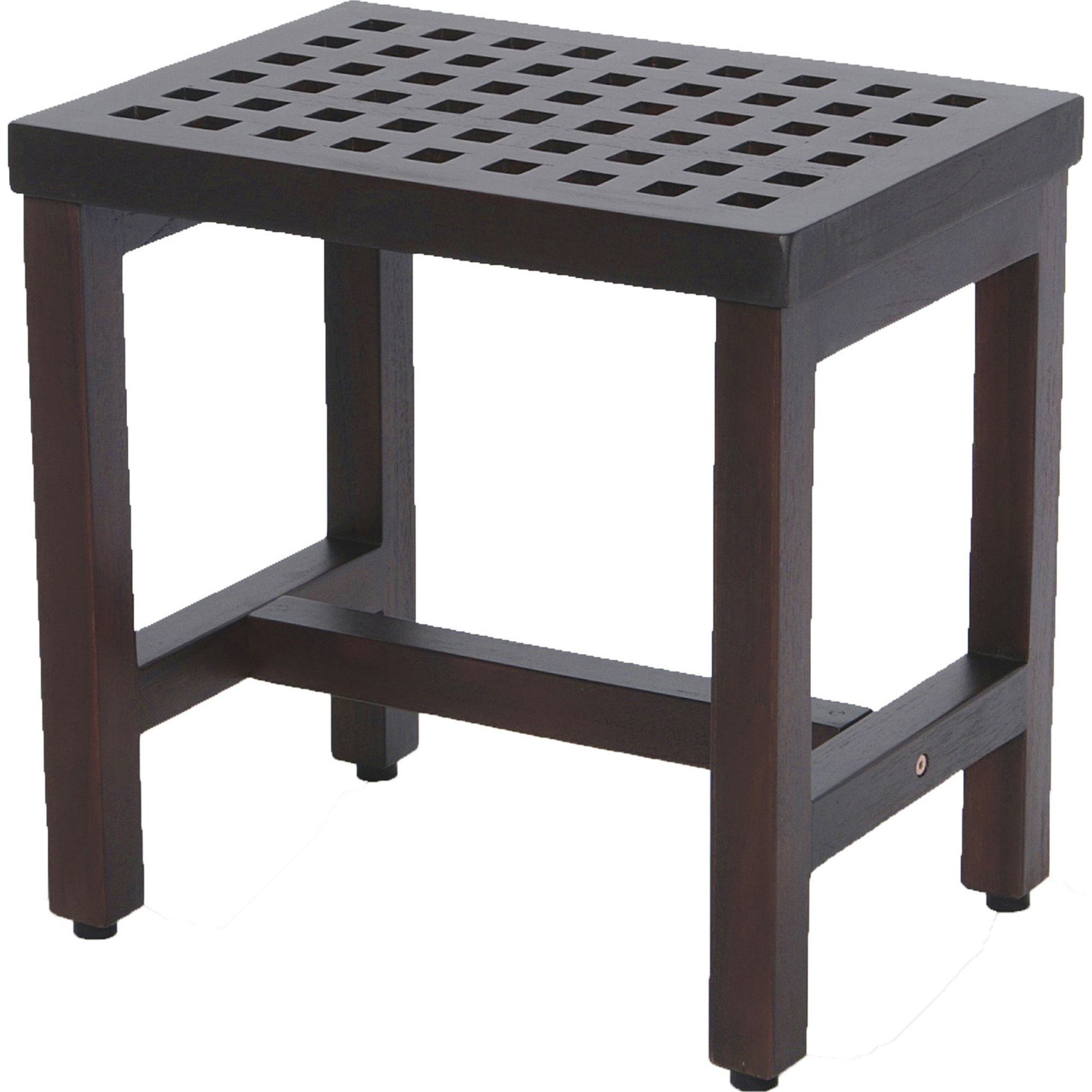 Compact Rectangular Teak Lattice Pattern Shower or Outdoor Bench in Brown Finish