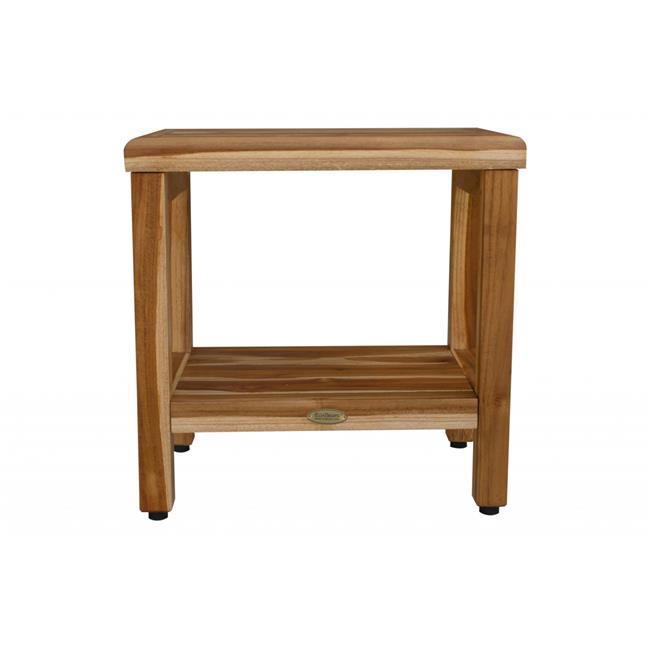 18" Contemporary Teak Shower Stool or Bench with Shelf in Natural Finish