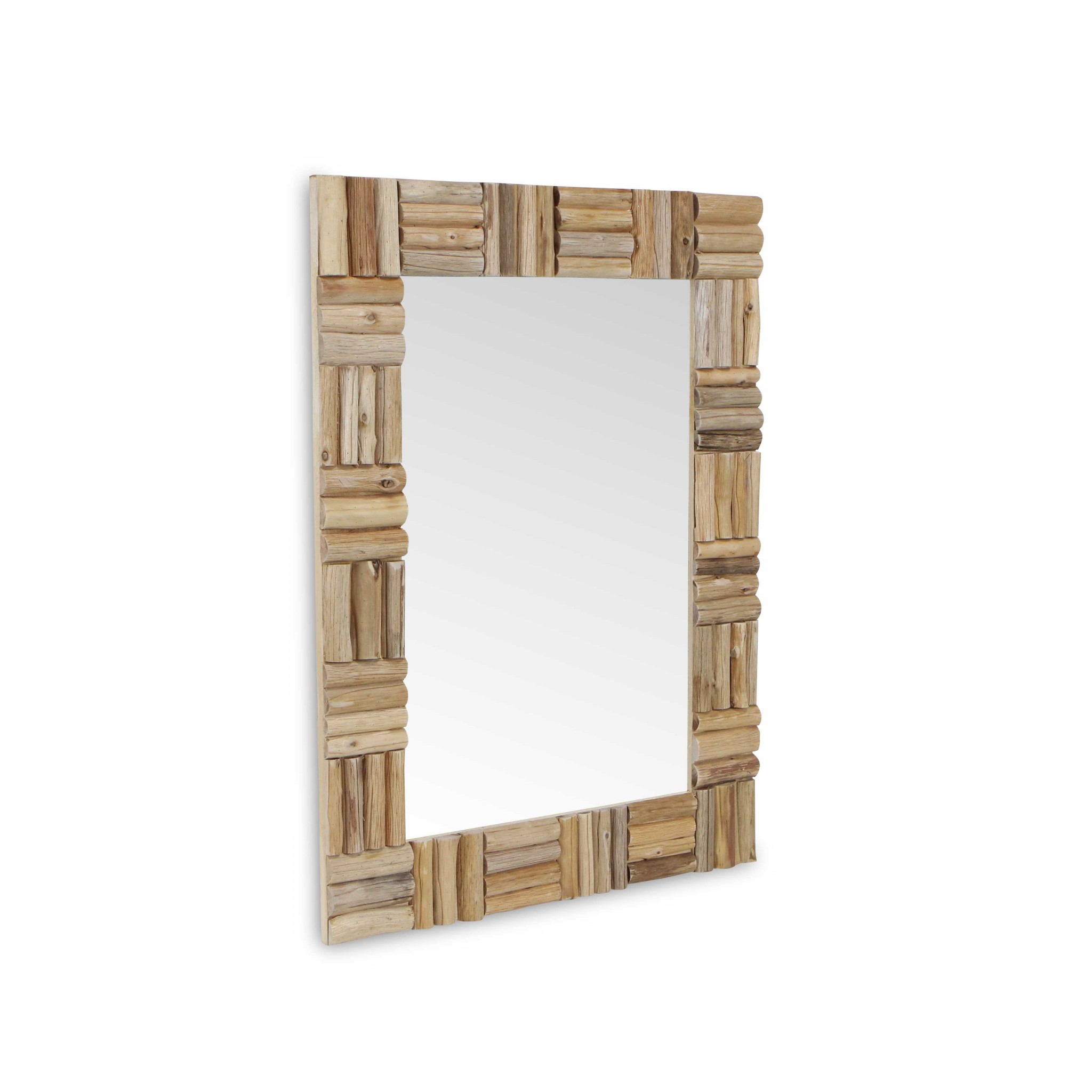 Natural Wood Finished Woven Design Frame Wall Mirror