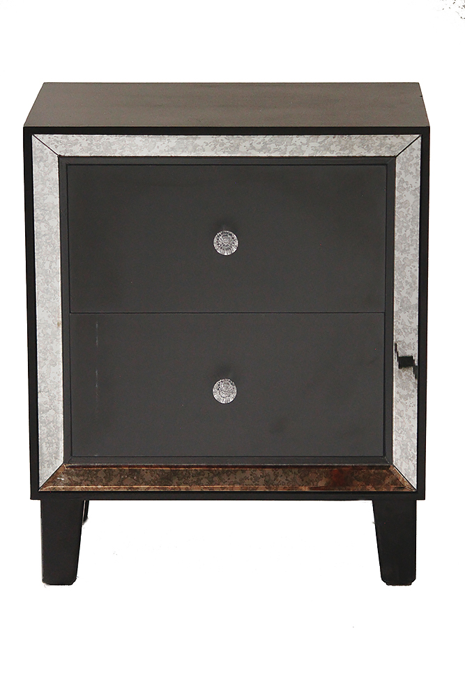 19.7" X 13" X 23.5" Black MDF Wood Mirrored Glass Accent Cabinet with a Door and Mirrored Glass