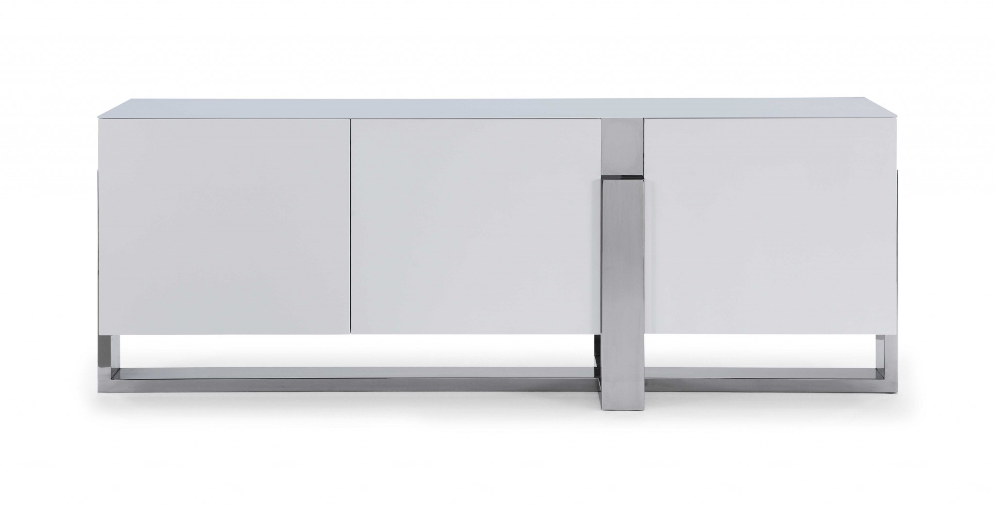 91" X 18" X 32" White Glass Steel Buffet