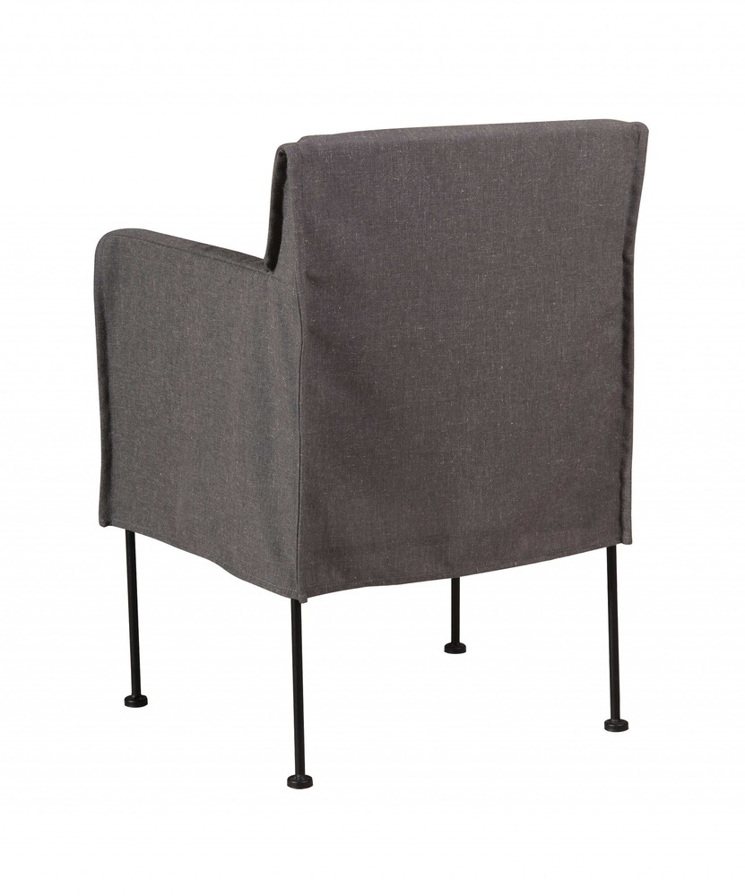 Grey Linen Slipcover Dining Chair with Black Metal Frame