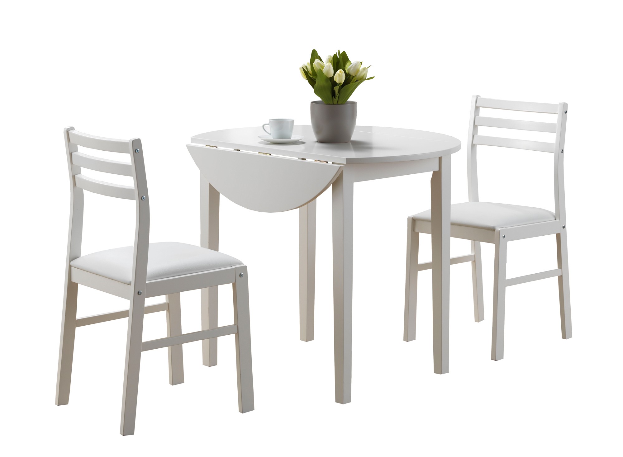 68" x 66.5" x 95" White Foam Solid Wood Leather Look 3pcs Dining Set