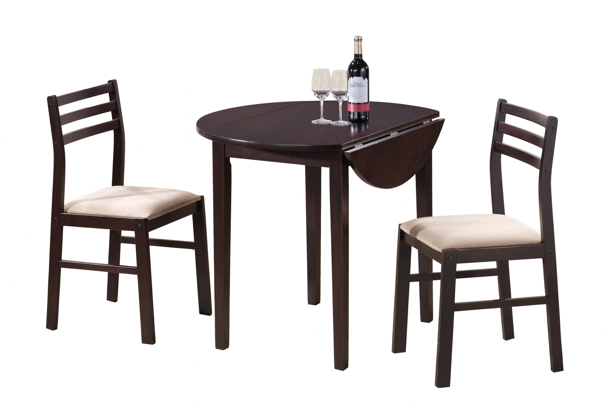 68" x 66.5" x 95" Cappuccino Beige Foam Solid Wood Polyester Blend 3pcs Dining Set