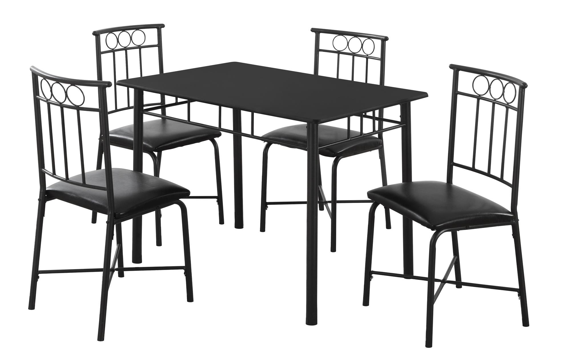 61.5" x 73.5" x 101" Black Metal Foam Polyurethane Leather Look Polyes 5pcs Dining Set