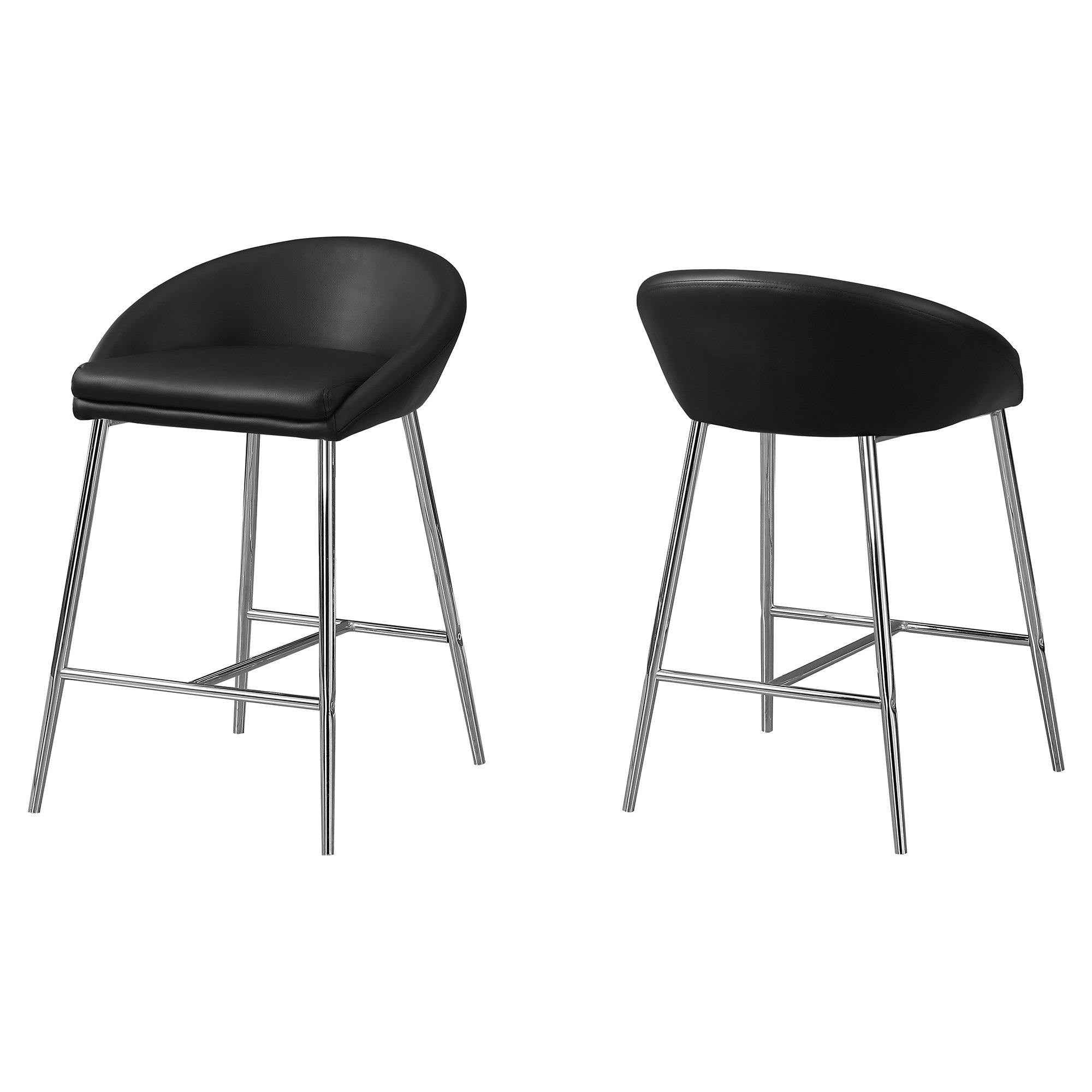Set of 2 Black Leather-Look Seat and Metal Frame Accent Chair