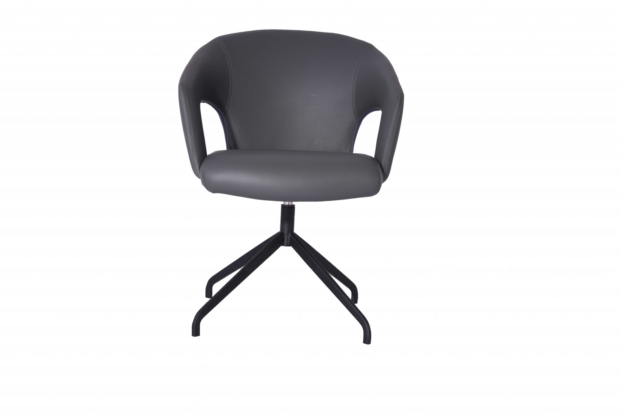Faux Leather Dark Gray Swivel Chairs with Arms Set of 2