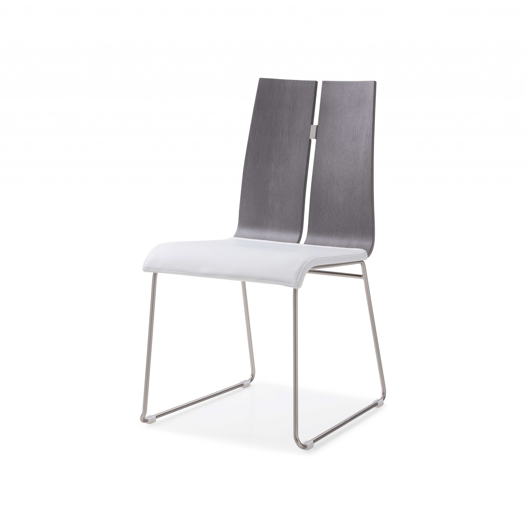 Gray and White Faux Leather Metal Dining Chair