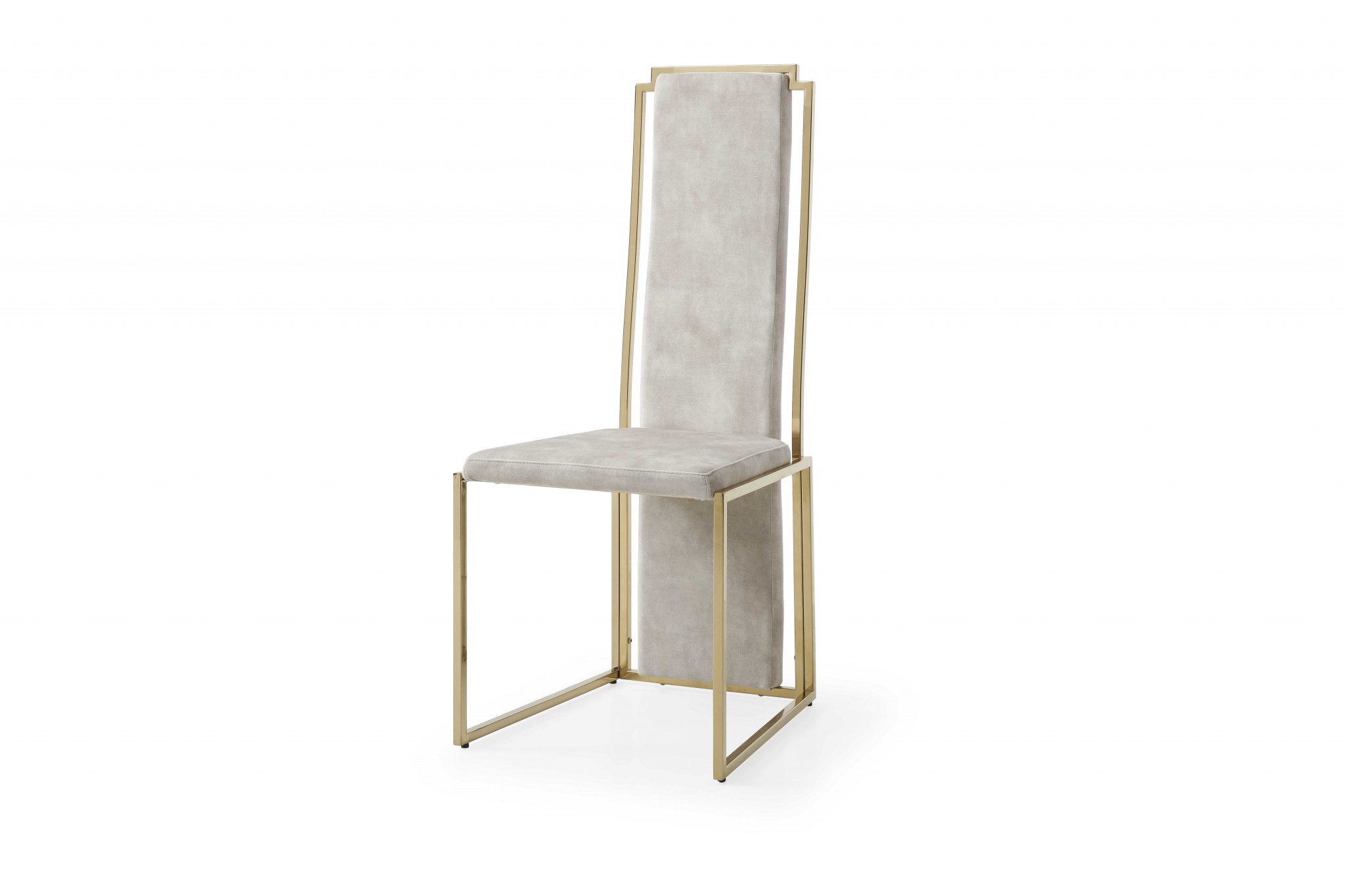 Ultra Modern Beige Suede and Gold Dining Chairs Set of 2