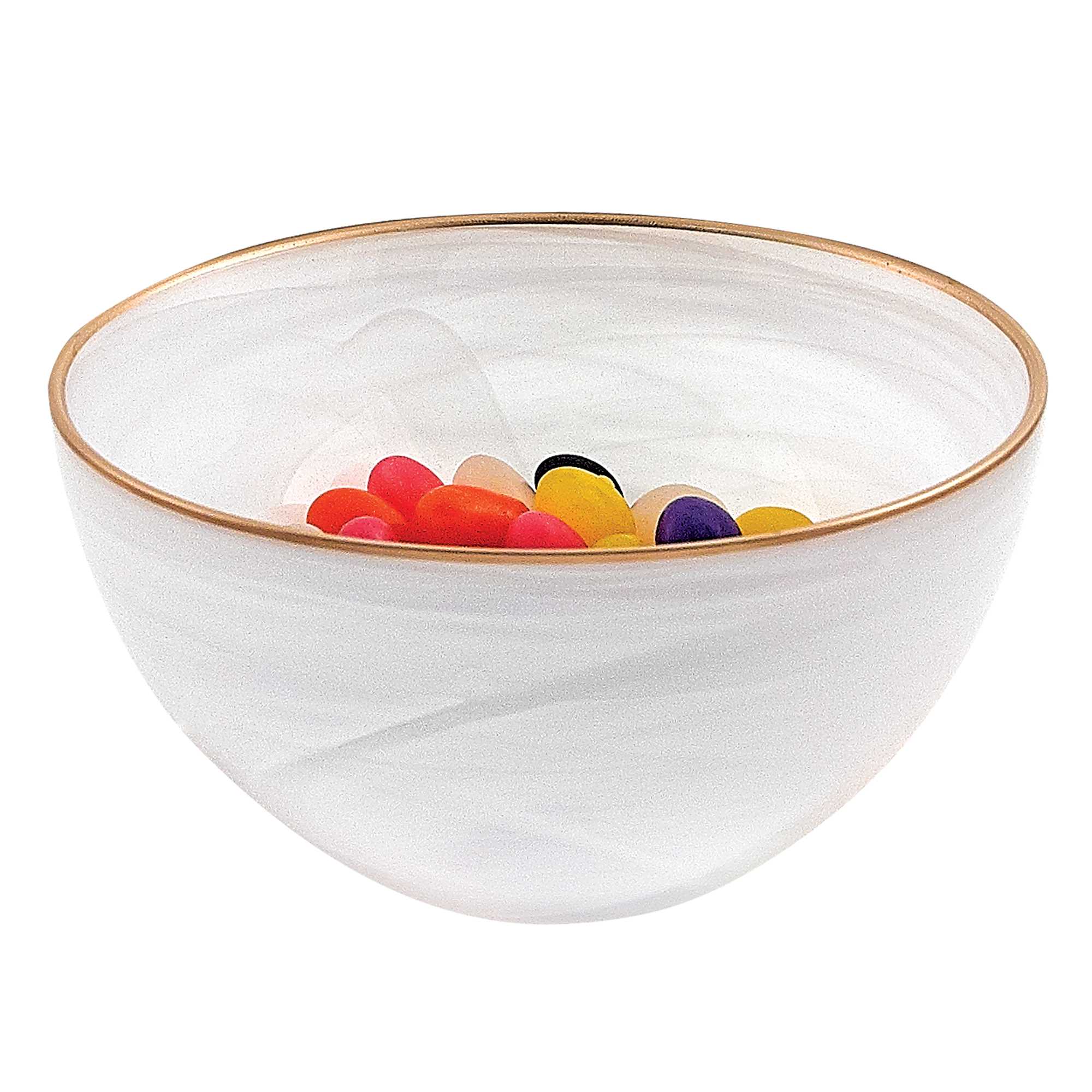 6" Hand Crafted White Gold Glass Bowl With Gold Rim