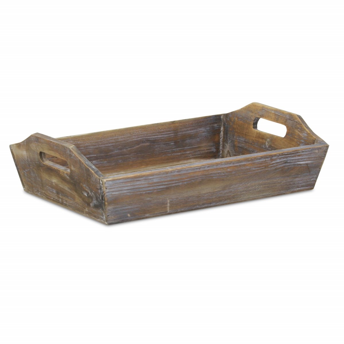 Rectangular Dark Rustic Brown Finish Wood Serving Tray with Handles