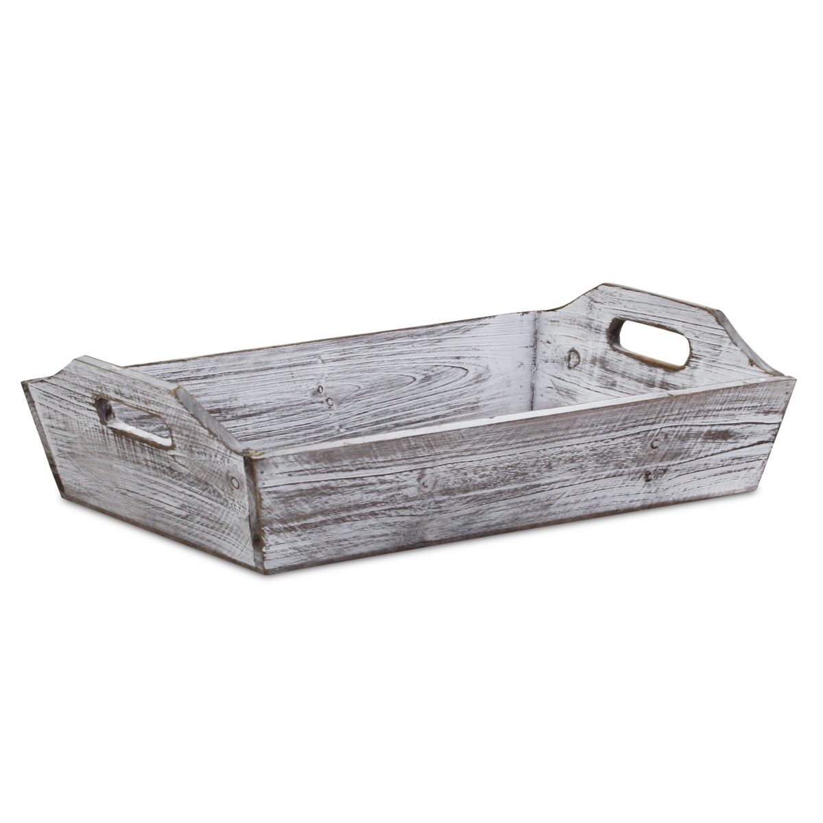 Rectangular White Wash Rustic Finish Wood Serving Tray with Handles