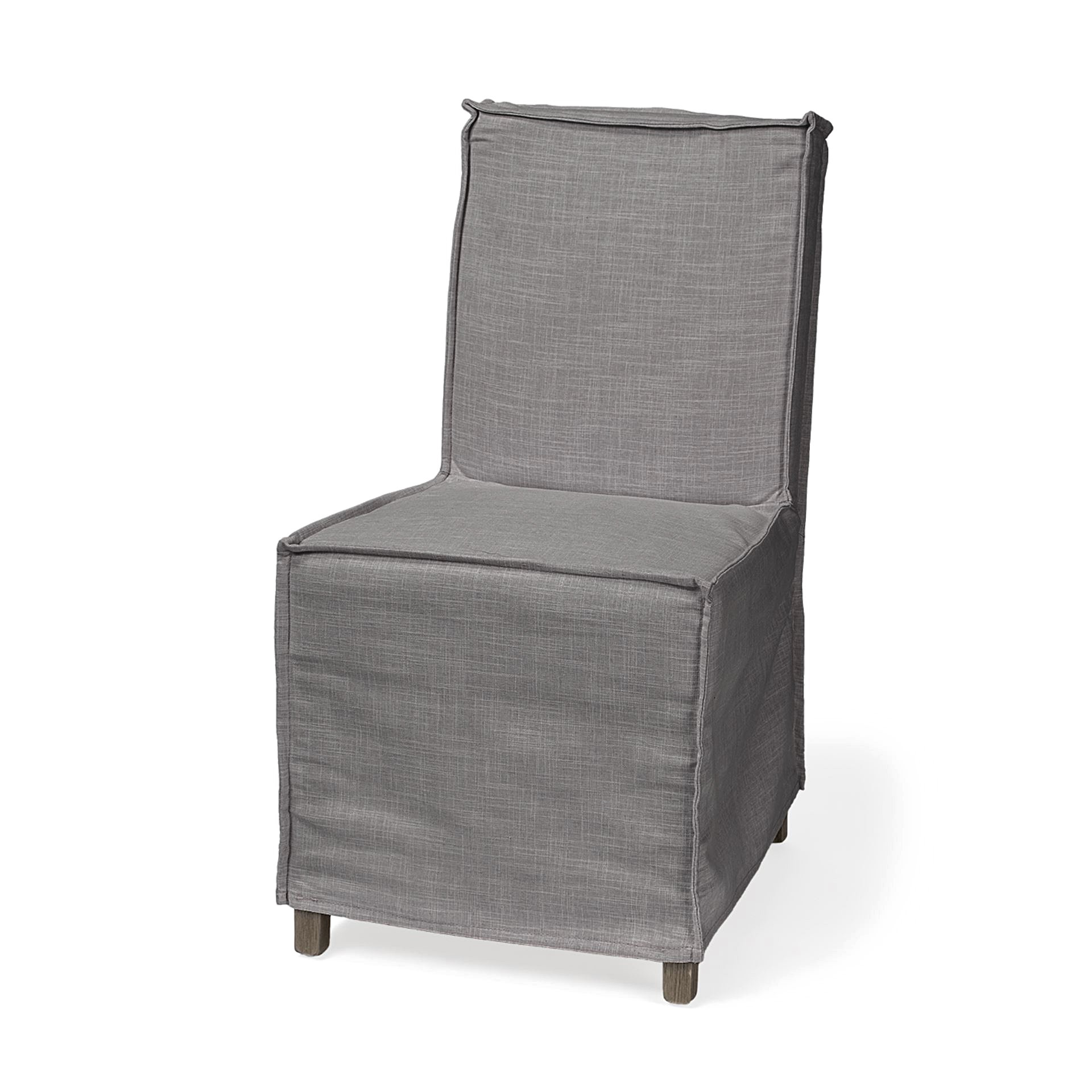 Grey Fabric Slip Cover with Brown Wooden Base Dining Chair