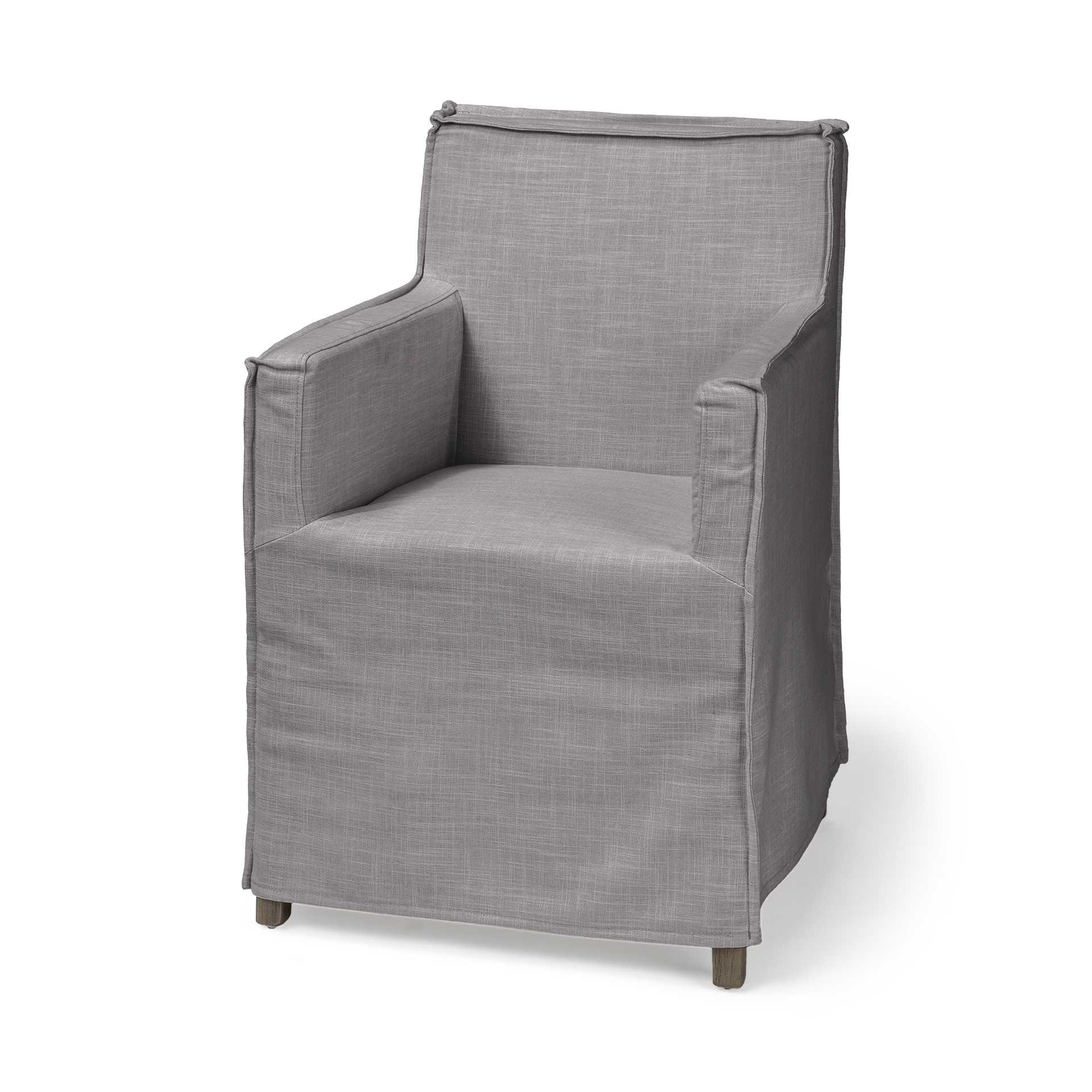 Grey Fabric Slip Cover with Brown Wooden Base Dining Chair