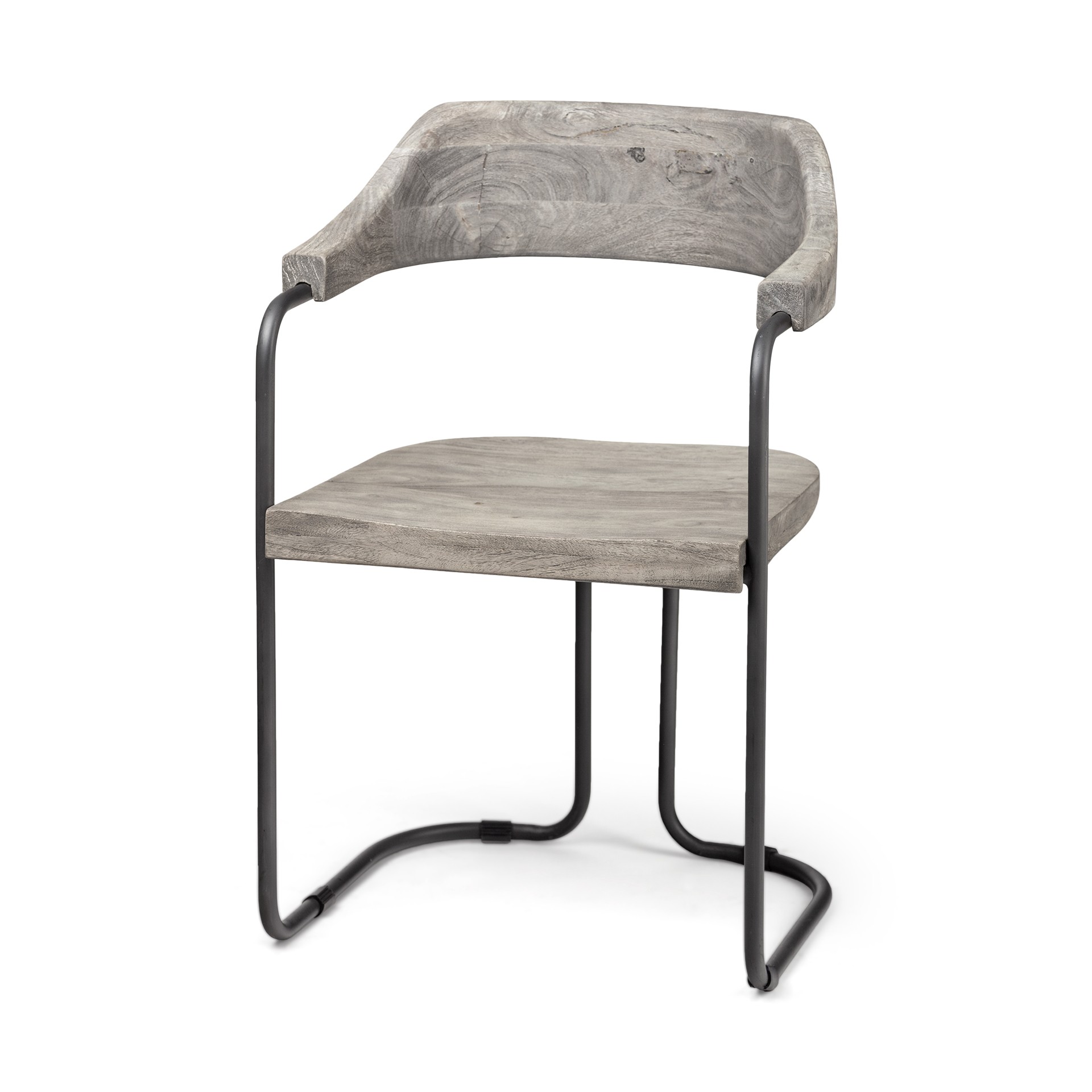 Grey Wooden Seat with Gunmetal Iron Frame Dining Chair