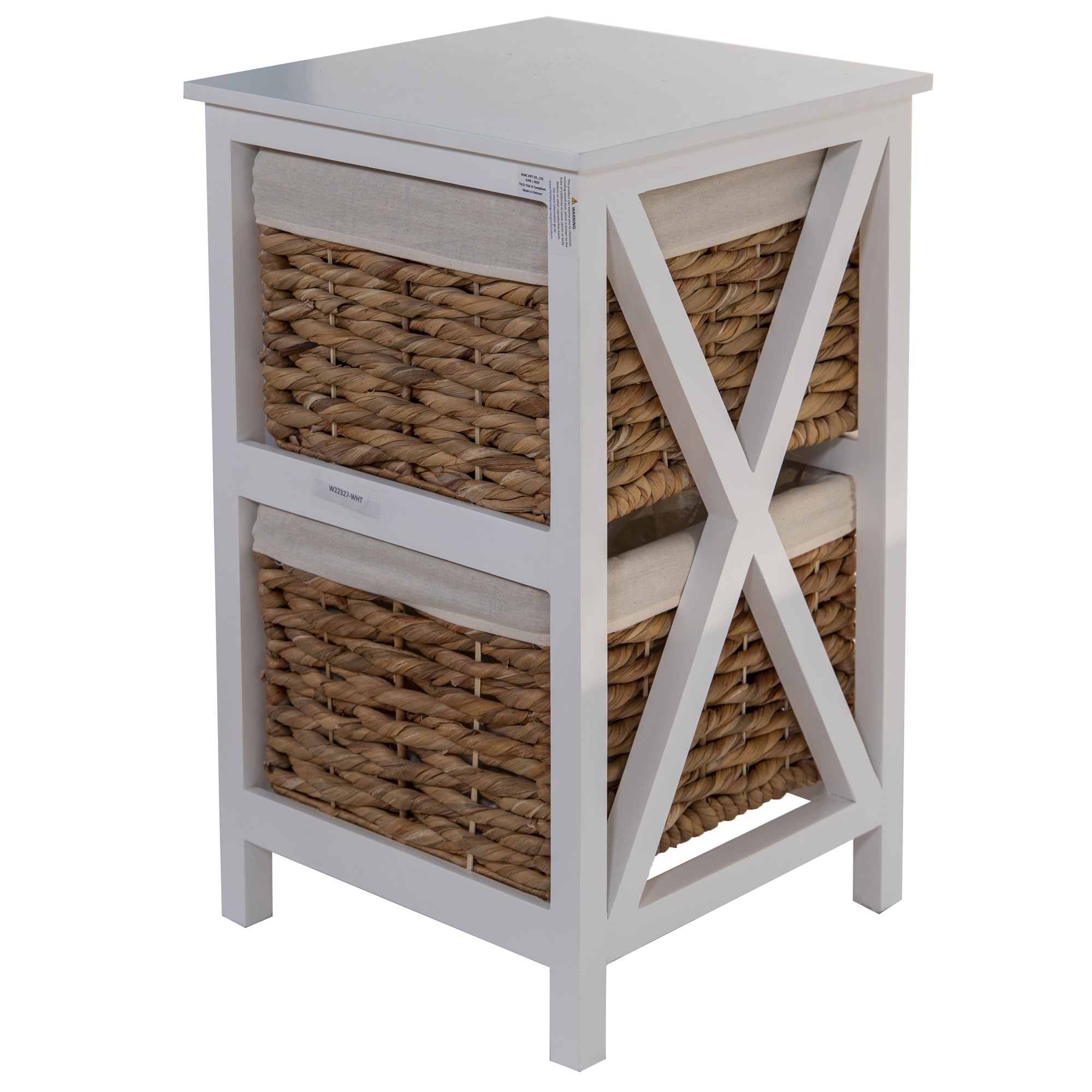 White Wooden Two Lined Basket Drawer Side Table