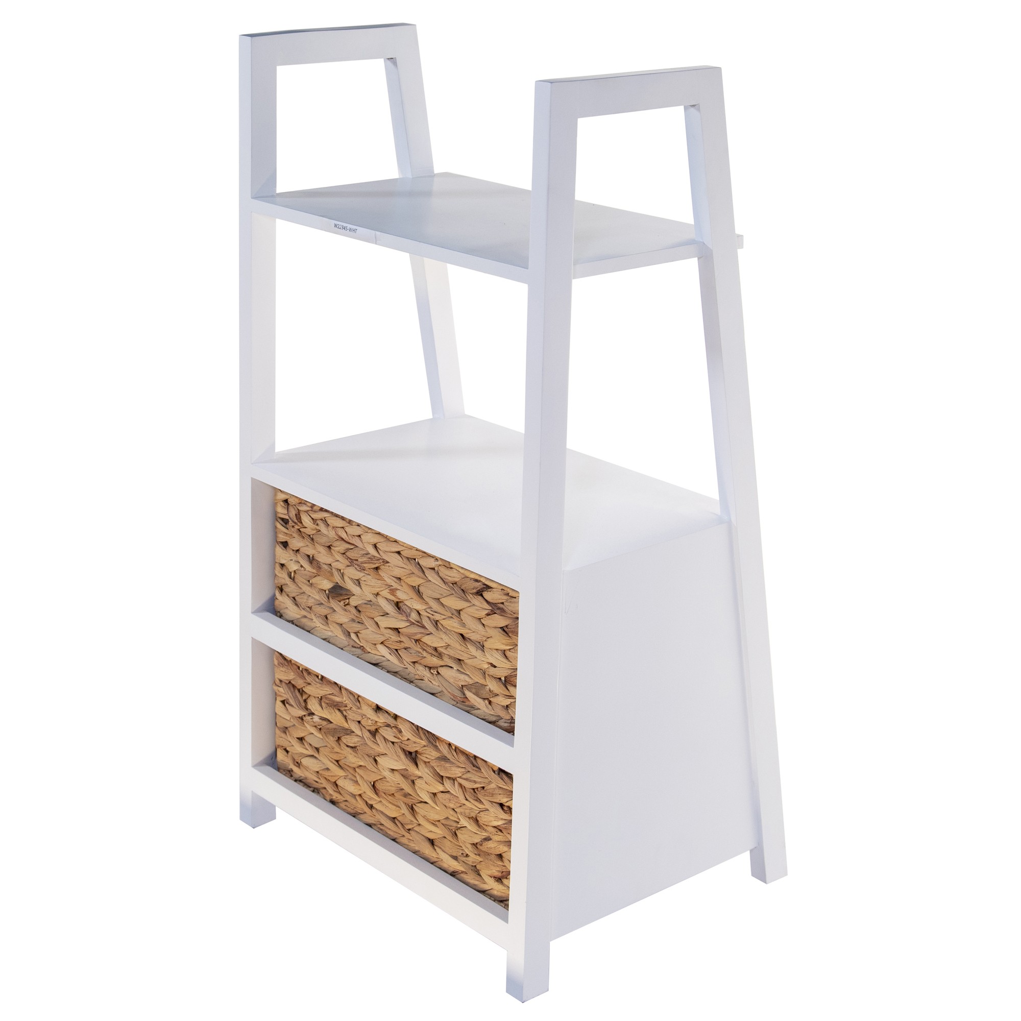 White Wood Two Shelves Shelving Unit with Drawers