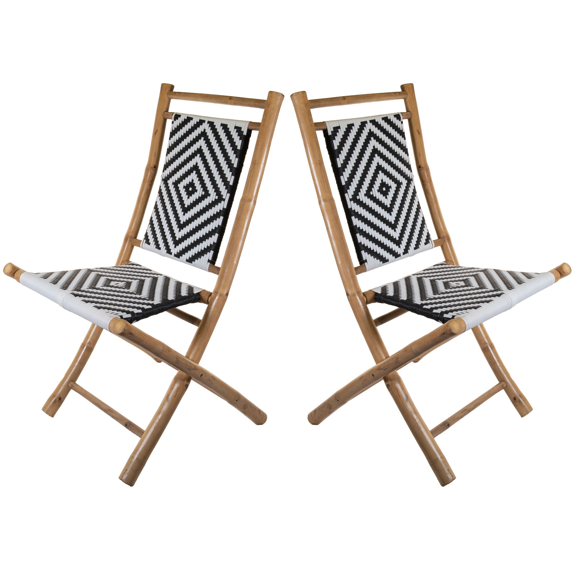 Set of Two Bamboo Frame Folding Armless Chairs