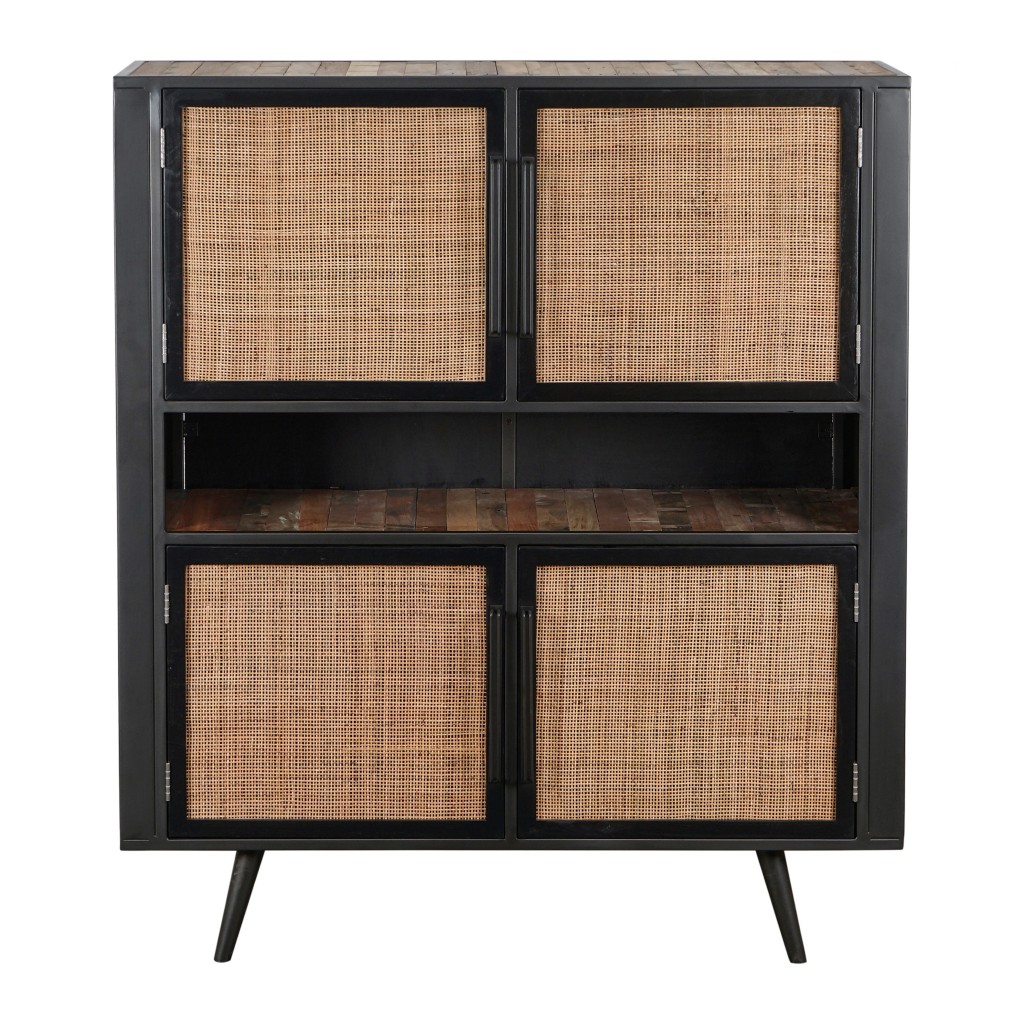 Modern Rustic Natural Rattan Double Decker Accent Cabinet