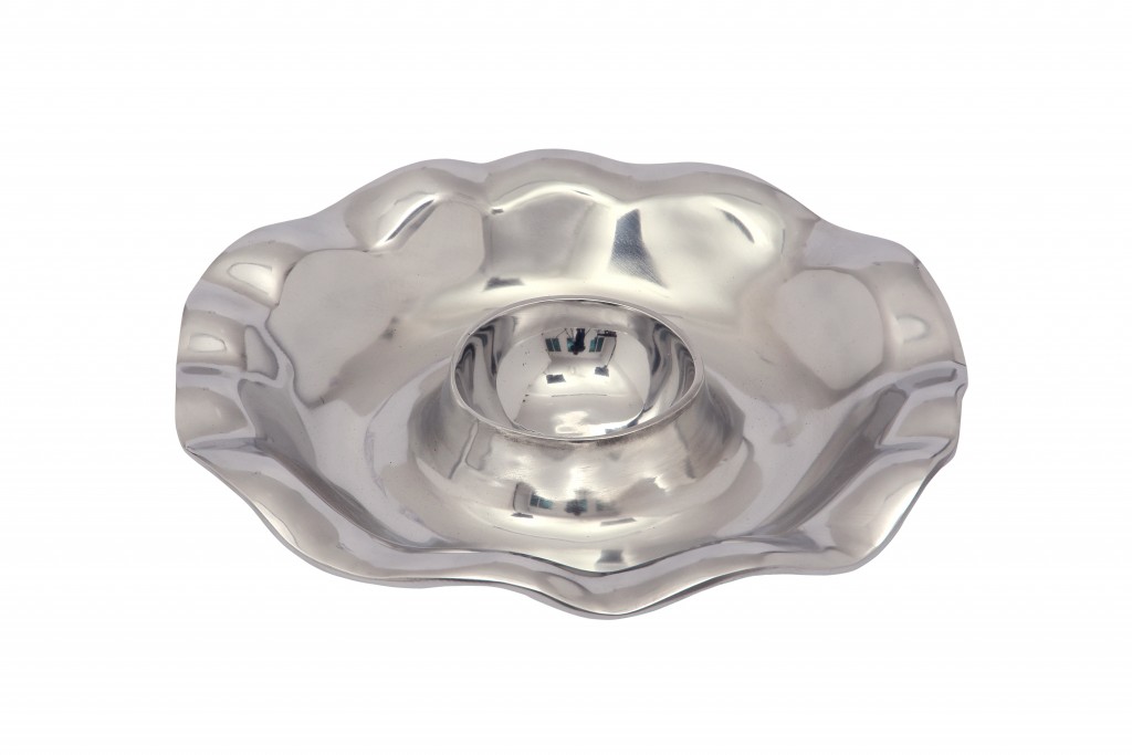 Shiny Silver Wavy Chip and Dip Serving Bowl
