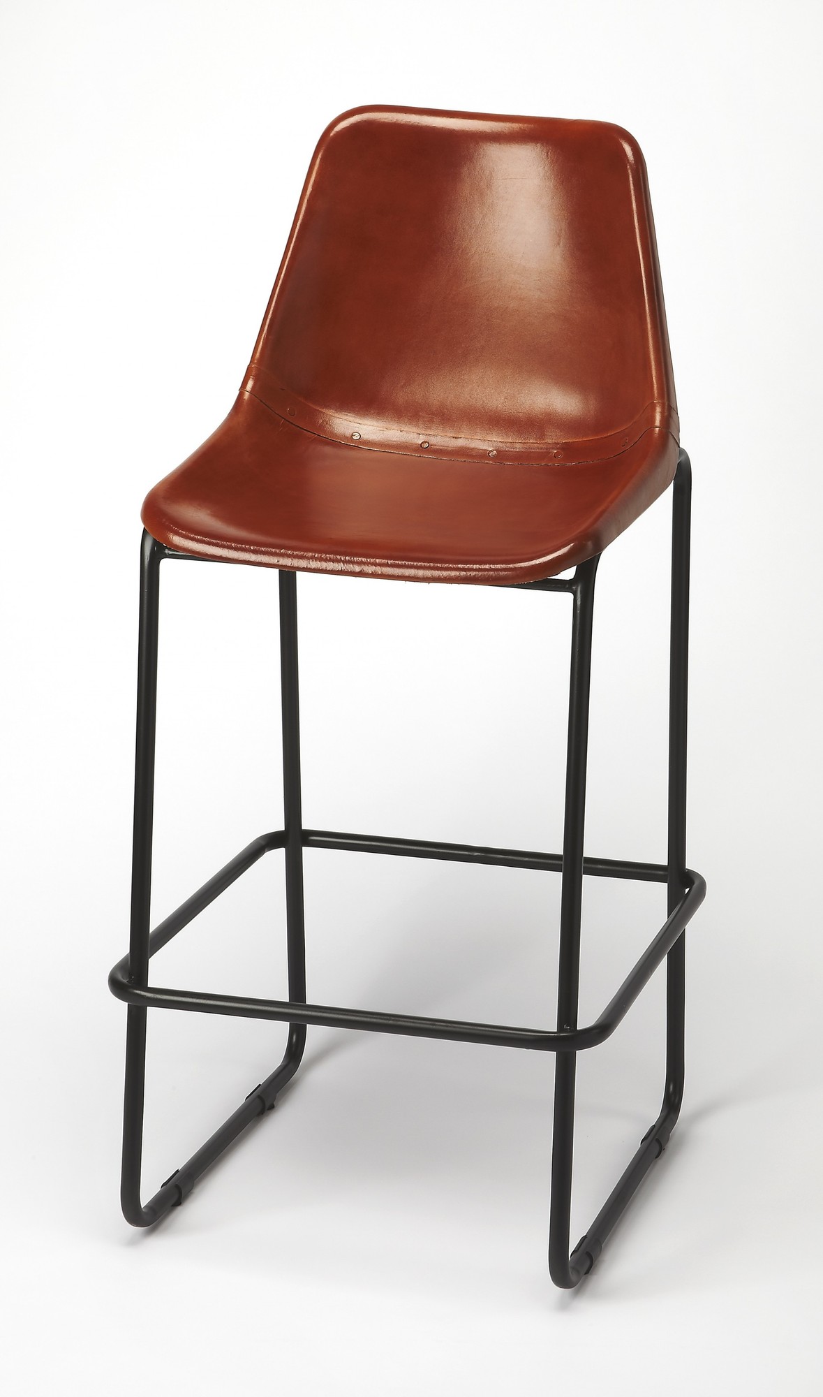 Brown Leather and Iron Bar Stool