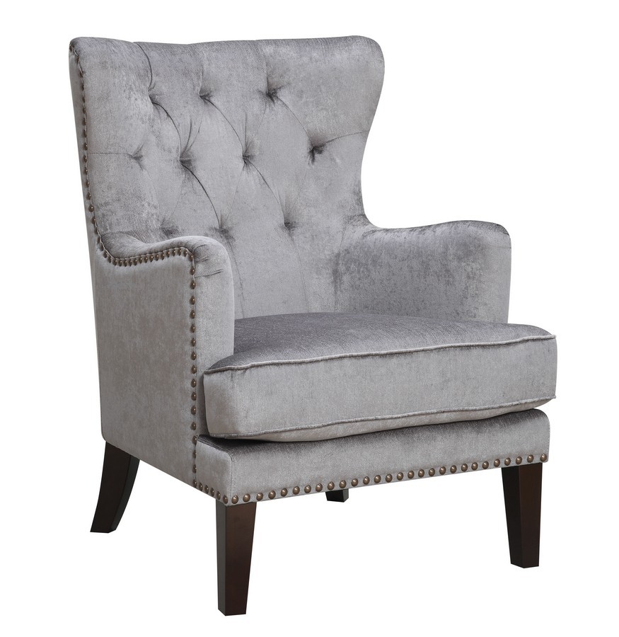 Anthracite Contemporary Tufted Hardwood Wingback Accent Chair