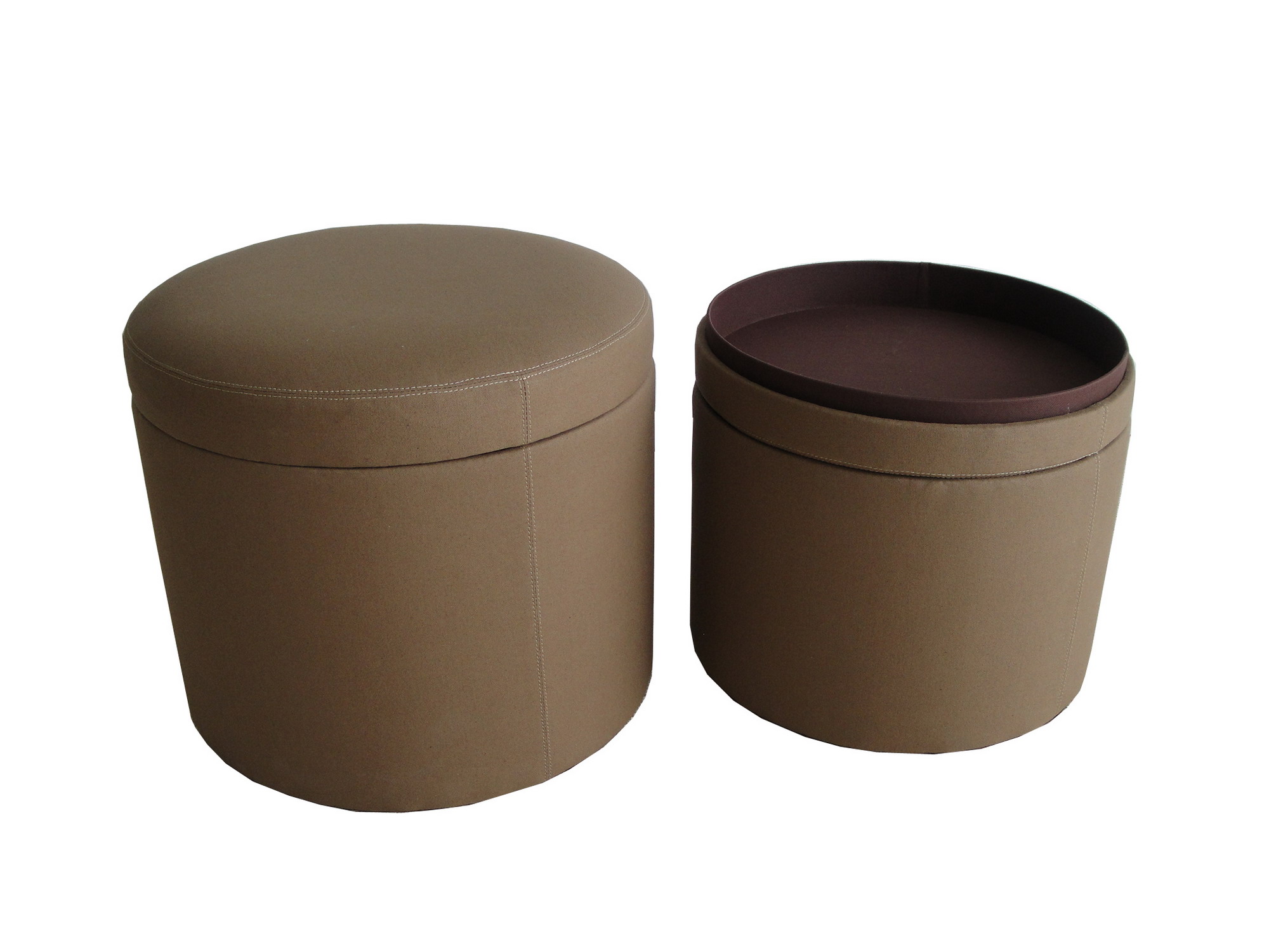 1" x 19" x 19" Tan Canvas Round Storage Ottoman