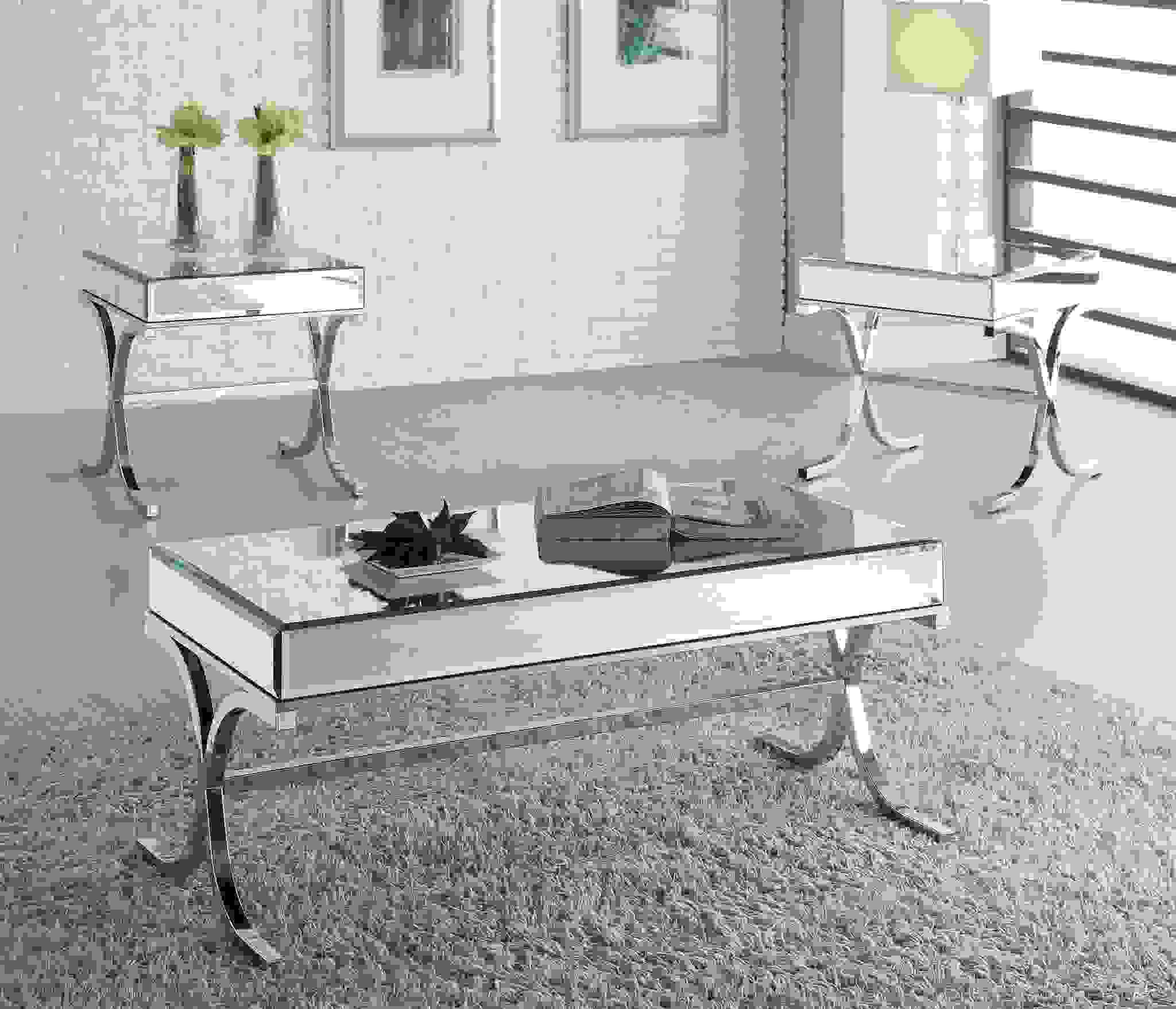 42" X 21" X 19" Mirrored Top And Chrome Coffee Table