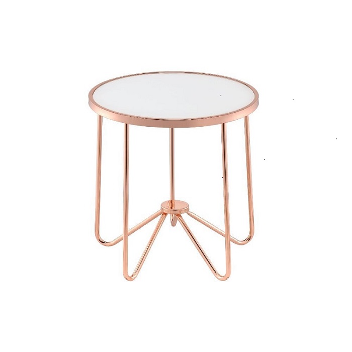 22" X 22" X 22" Frosted Glass And Rose Gold End Table