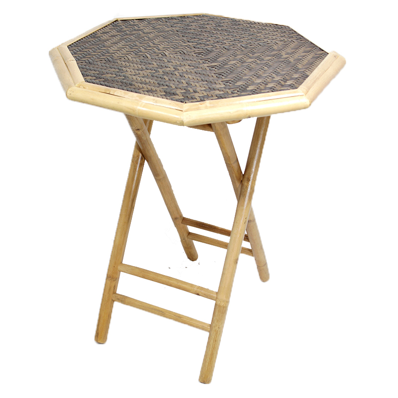 28" X 26" X 30" Natural Brown Bamboo Octagonal Folding End Table