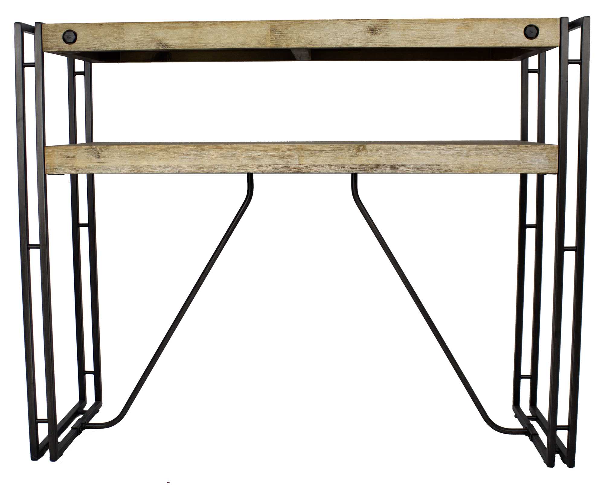 39.5" X 14" X 31.5" Natural Acacia Wood And Steel Console Table with Drawers