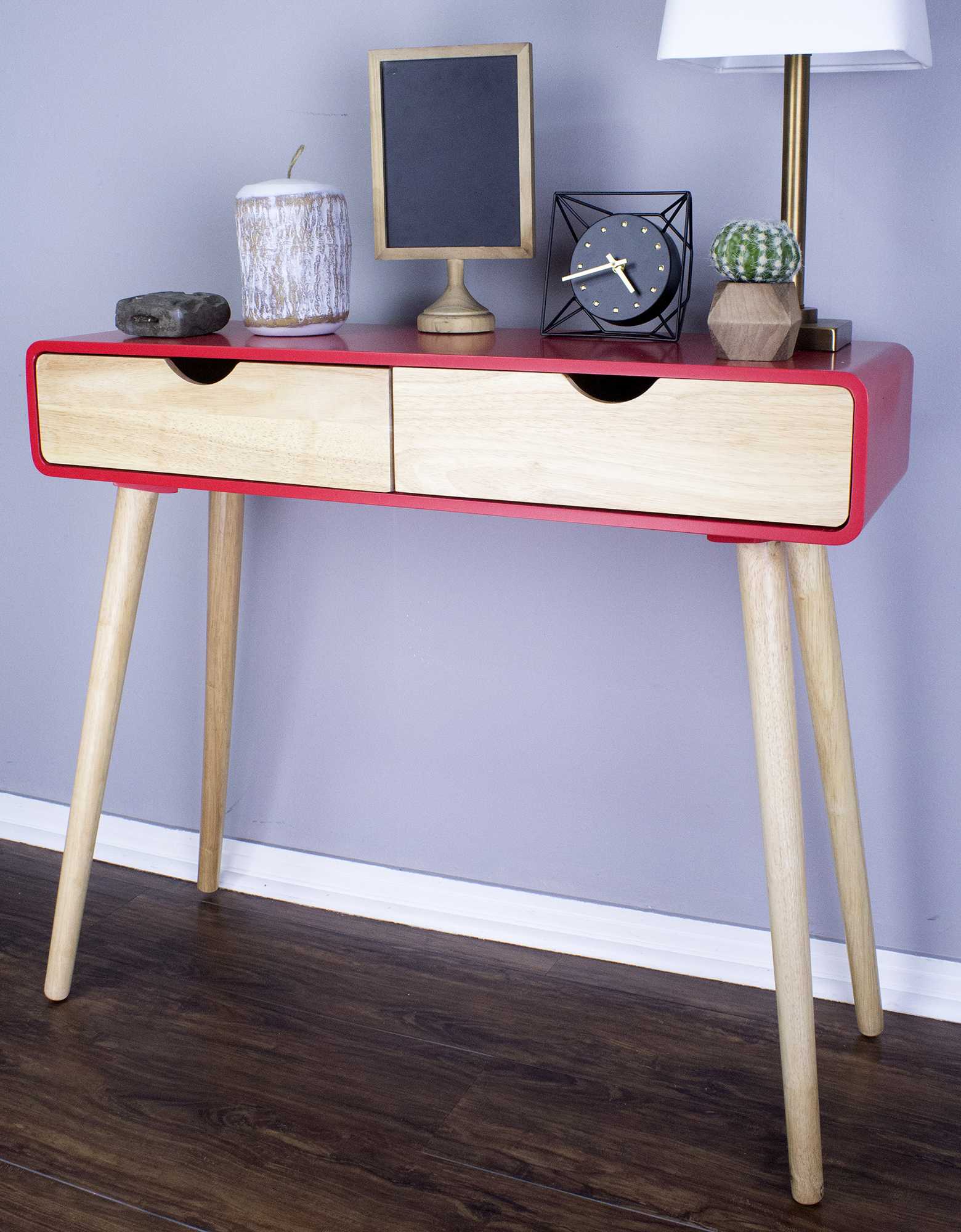 38.5" X 9" X 17" Red MDF Wood Console Table with Drawers