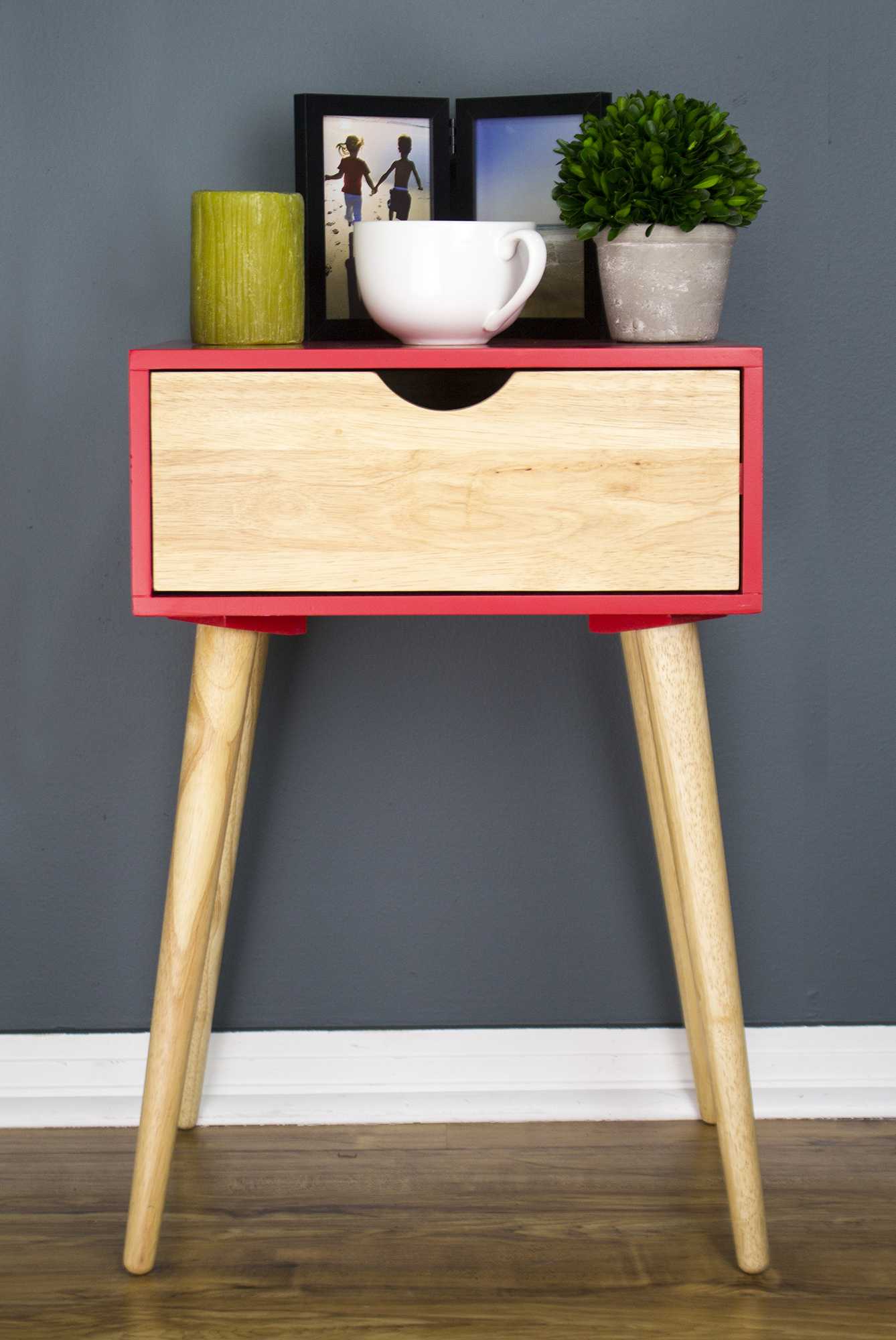 16" X 12" X 24" Red MDF Wood End Table with Drawer