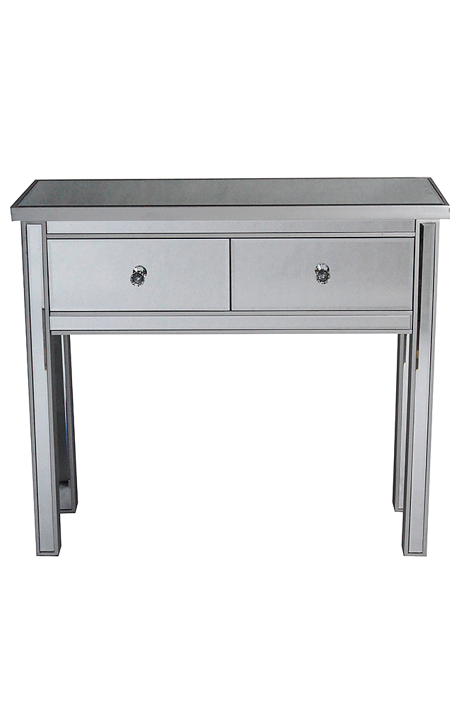 41" X 19" X 15" Silver MDF Wood Mirrored Glass Console Table with Drawers