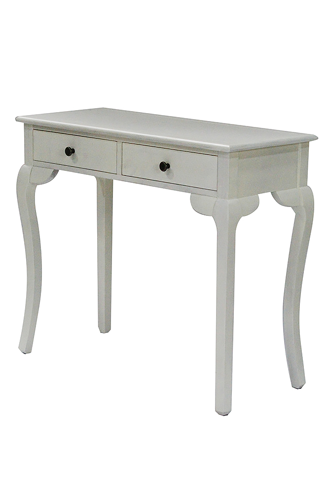 37.8" X 18.25" X 15" White Wood Pine Console Table with Drawers