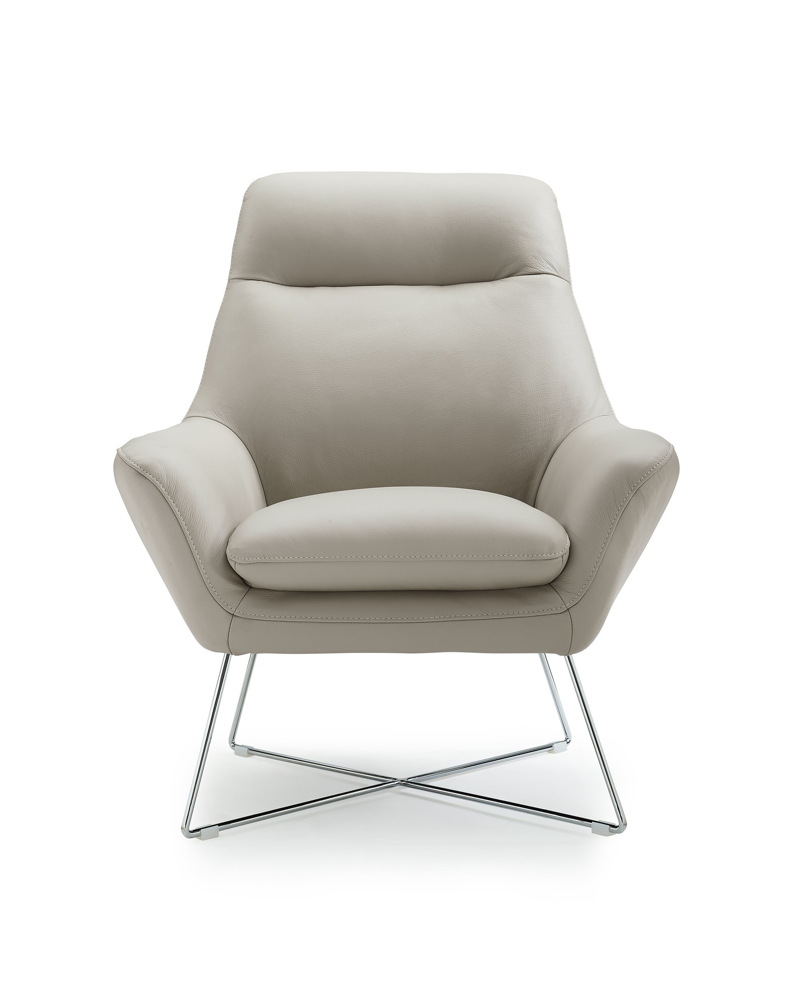 Chair Light Gray Top Grain Italian Leather Stainless Steel Legs